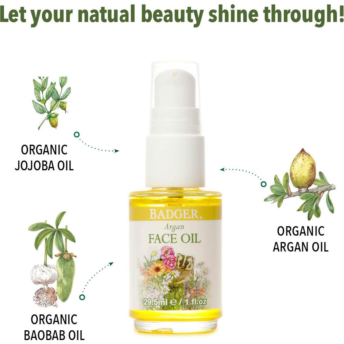 Aceite Facial Orgánico Badger de Argán 29.57 ml Hidratante