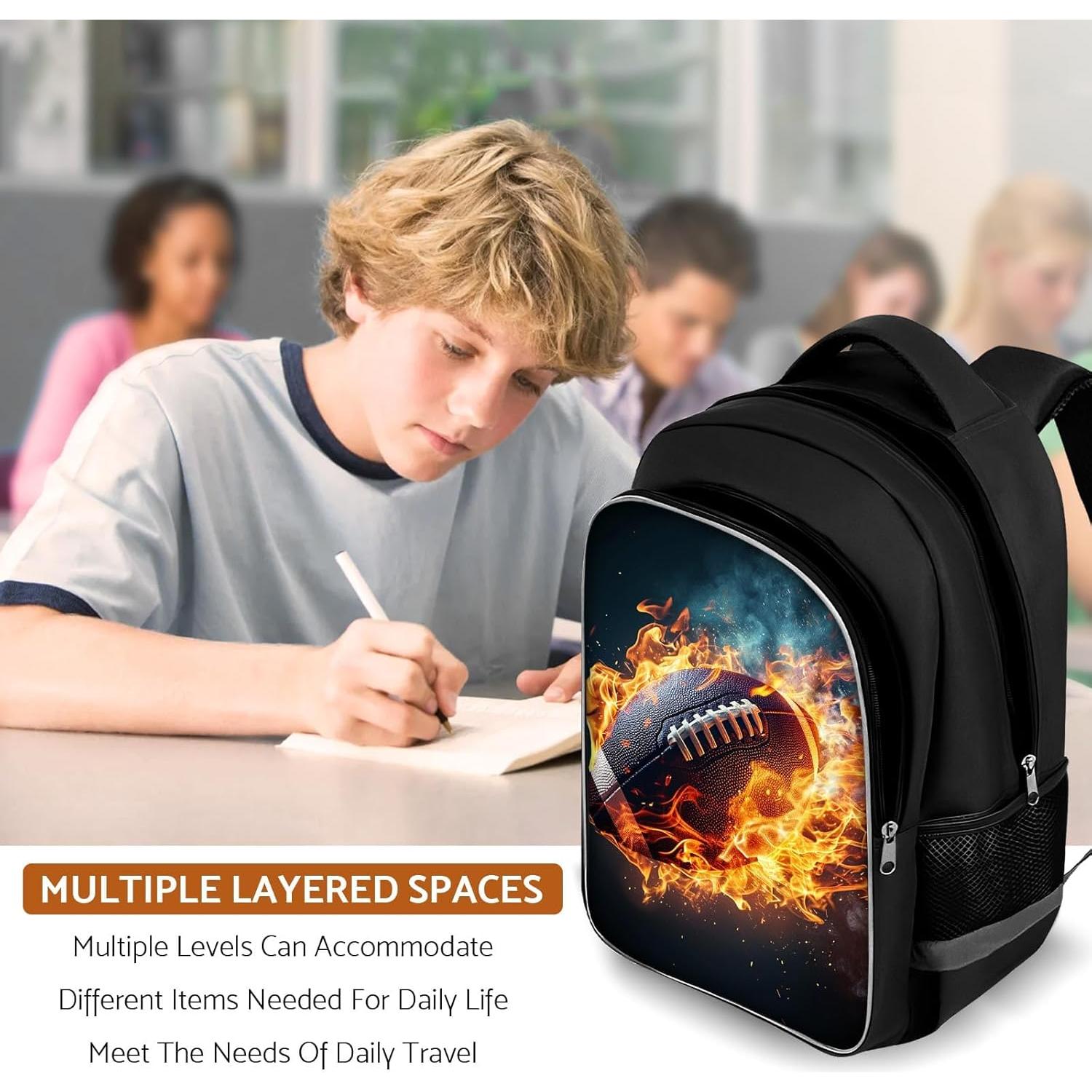 Mochila Escolar Niños Fútbol Americano 43.9x30x14 cm