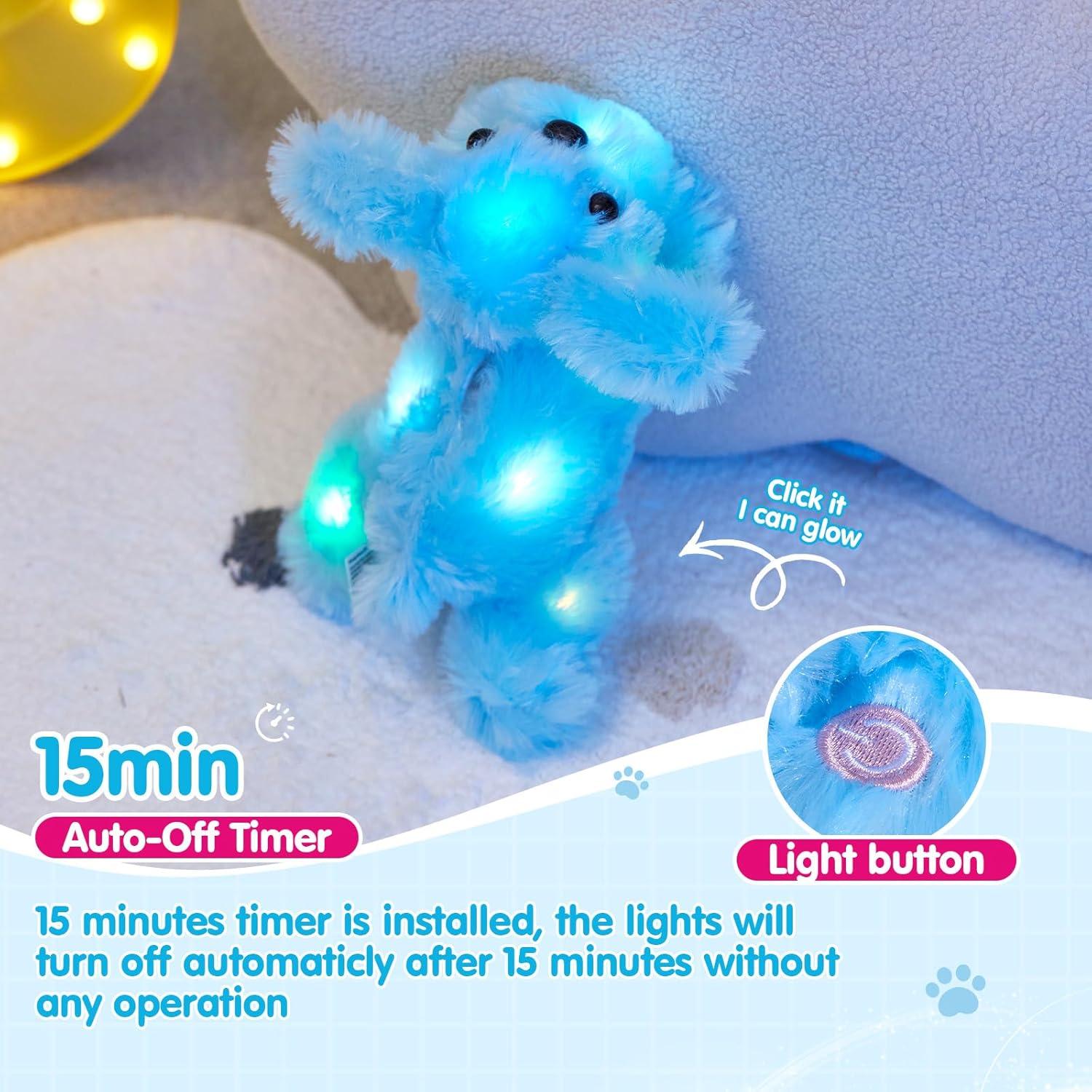 Perro de Peluche LED WEWILL 25.4 cm Azul Luz Nocturna