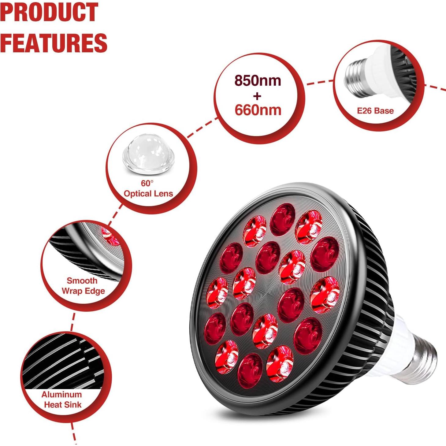 Bombilla Terapia Luz Roja Aumtrly 18 LEDs 660nm E26
