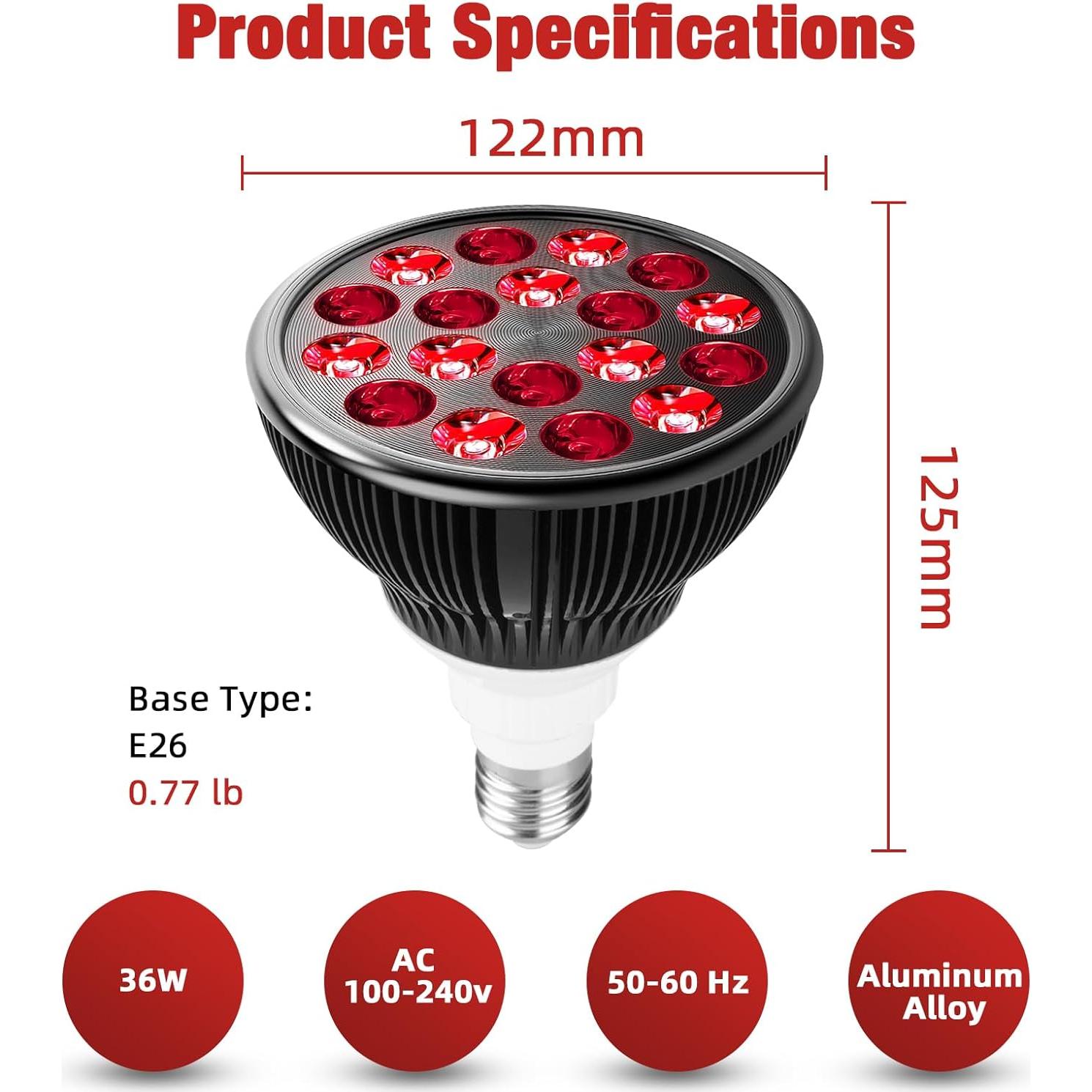 Bombilla Terapia Luz Roja Aumtrly 18 LEDs 660nm E26