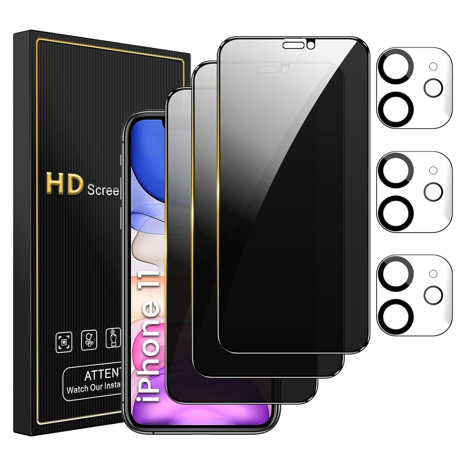 Pack 3 Protectores de Pantalla Privados y Lente iPhone 11