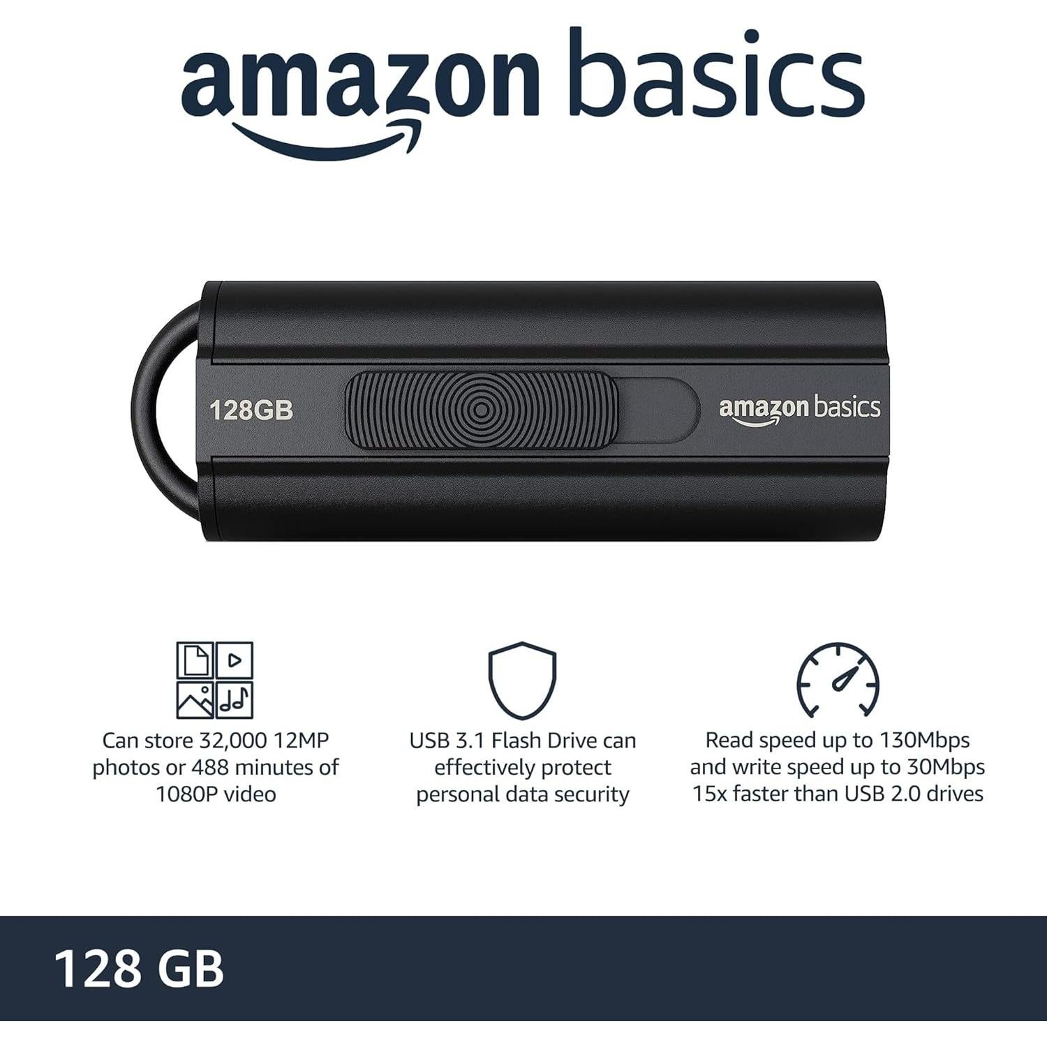 Unidad Flash USB 3.1 Amazon Basics 128 GB Negra
