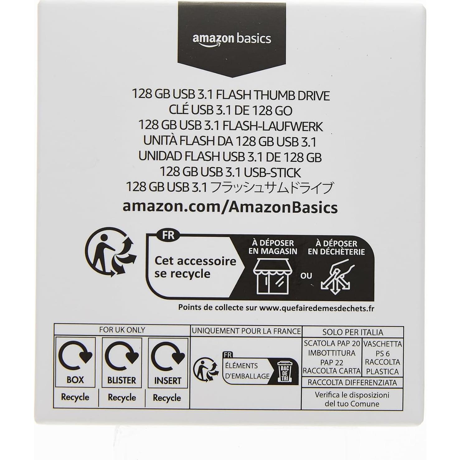 Unidad Flash USB 3.1 Amazon Basics 128 GB Negra