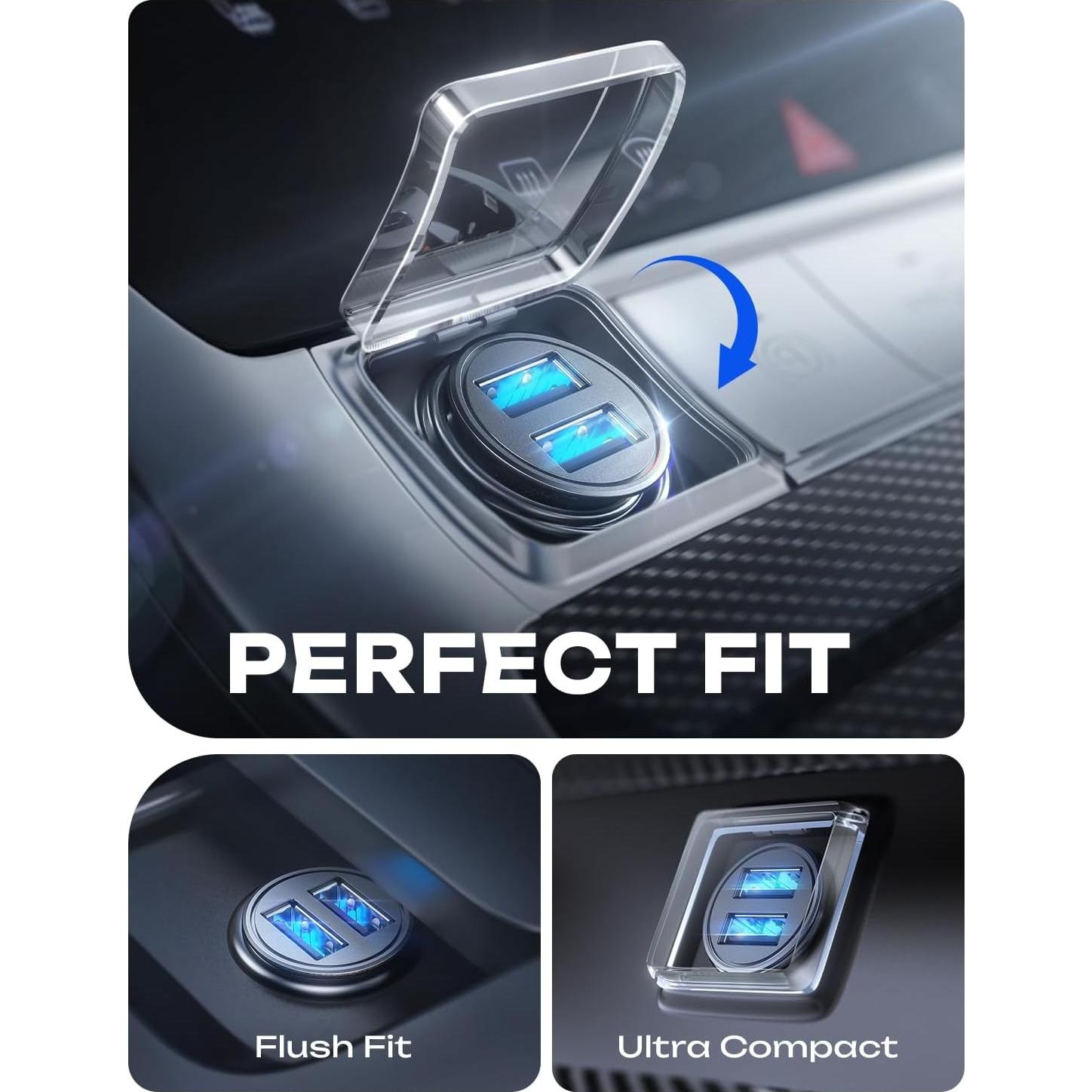 Cargador de Coche AINOPE USB Doble 4.8A Metal Negro