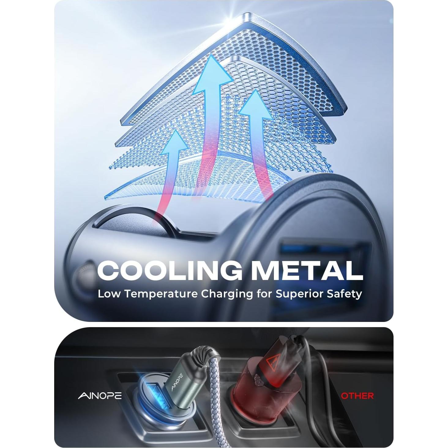 Cargador de Coche AINOPE USB Doble 4.8A Metal Negro