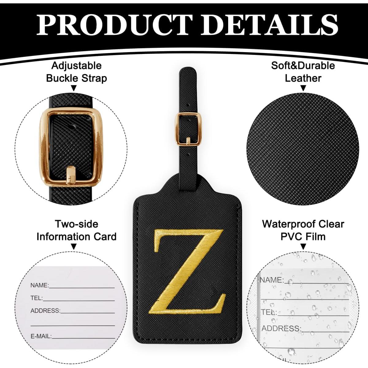 Etiquetas de Equipaje Personalizadas XSUIOY - Cuero Negro con Inicial Z