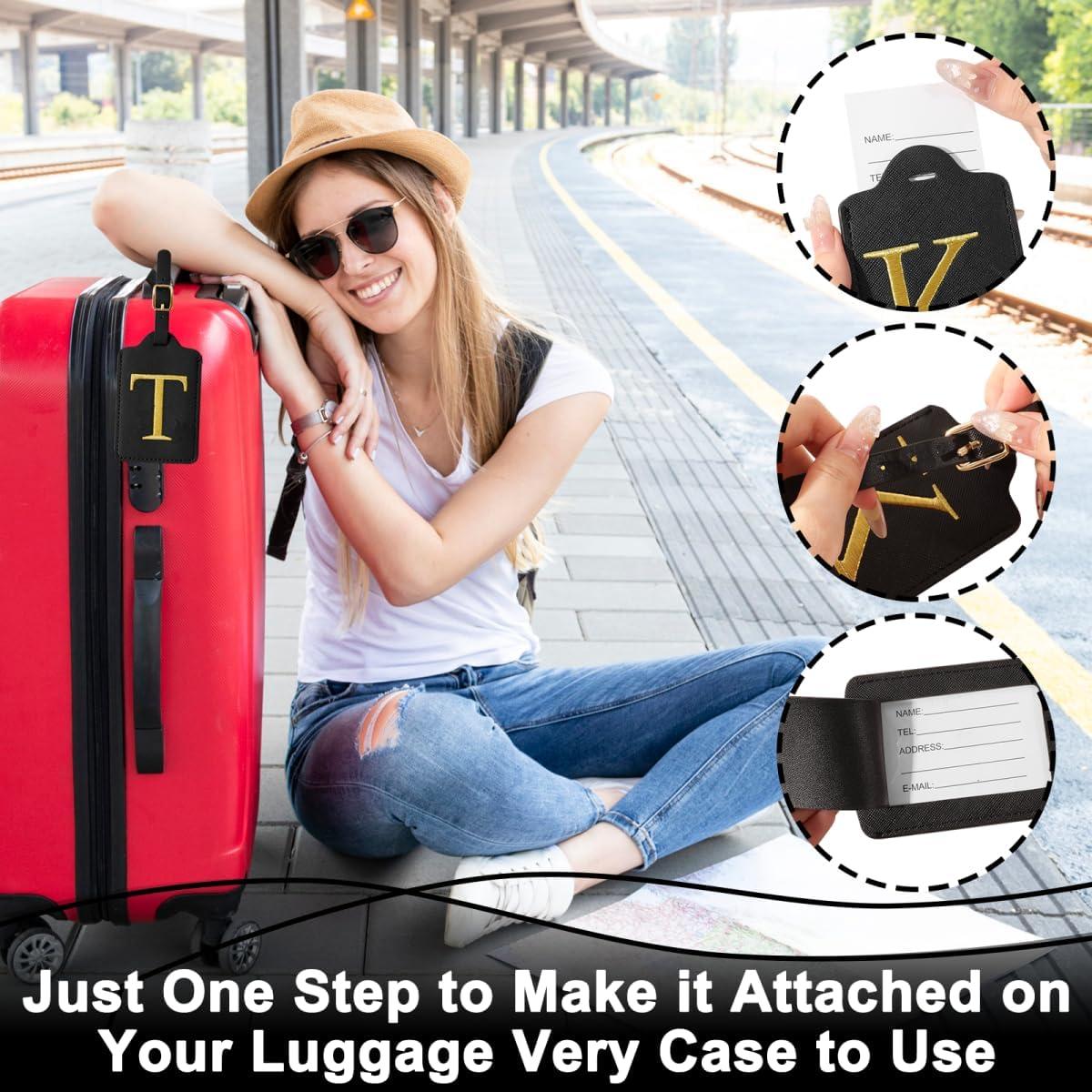 Etiquetas de Equipaje Personalizadas XSUIOY - Cuero Negro con Inicial Z