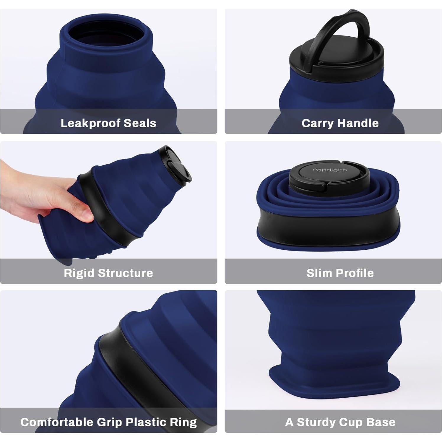 Botella de Agua Plegable Popdigito 600ml Silicona a Prueba de Fugas