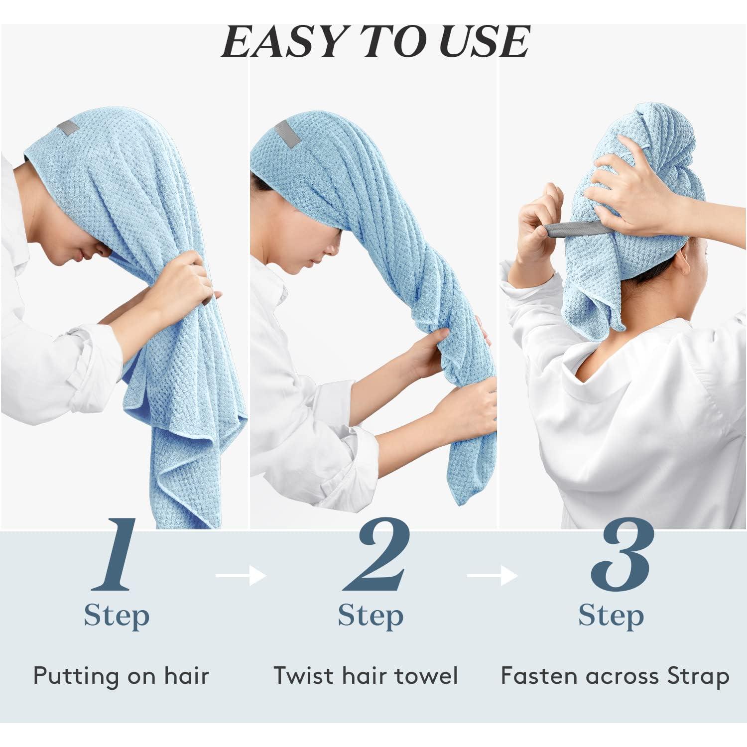 Toalla de Cabello Grande YFONG Microfibra Azul 101.6x66.8cm