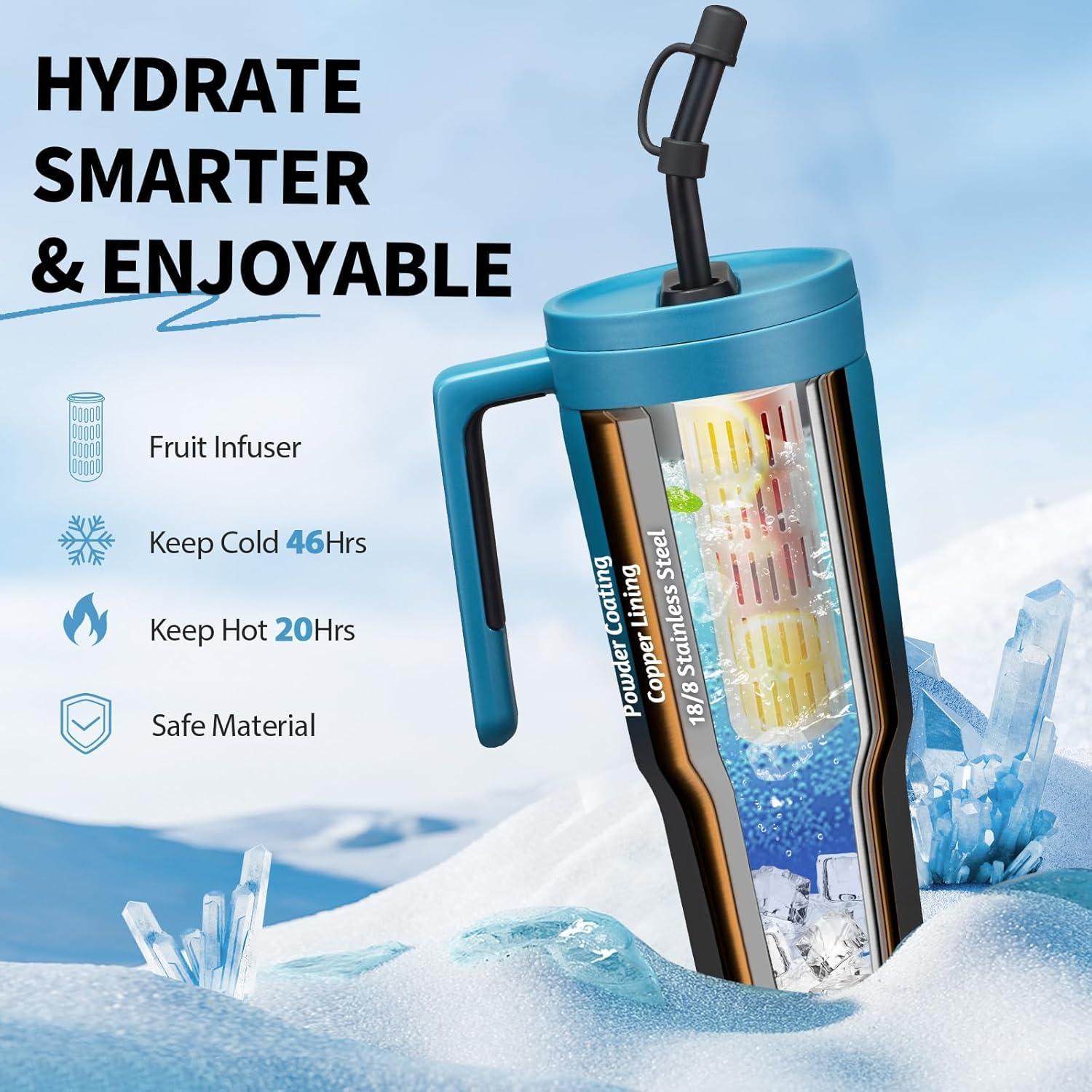 Vaso Aislado VICKNIY 40 oz con Infusor de Frutas - Negro