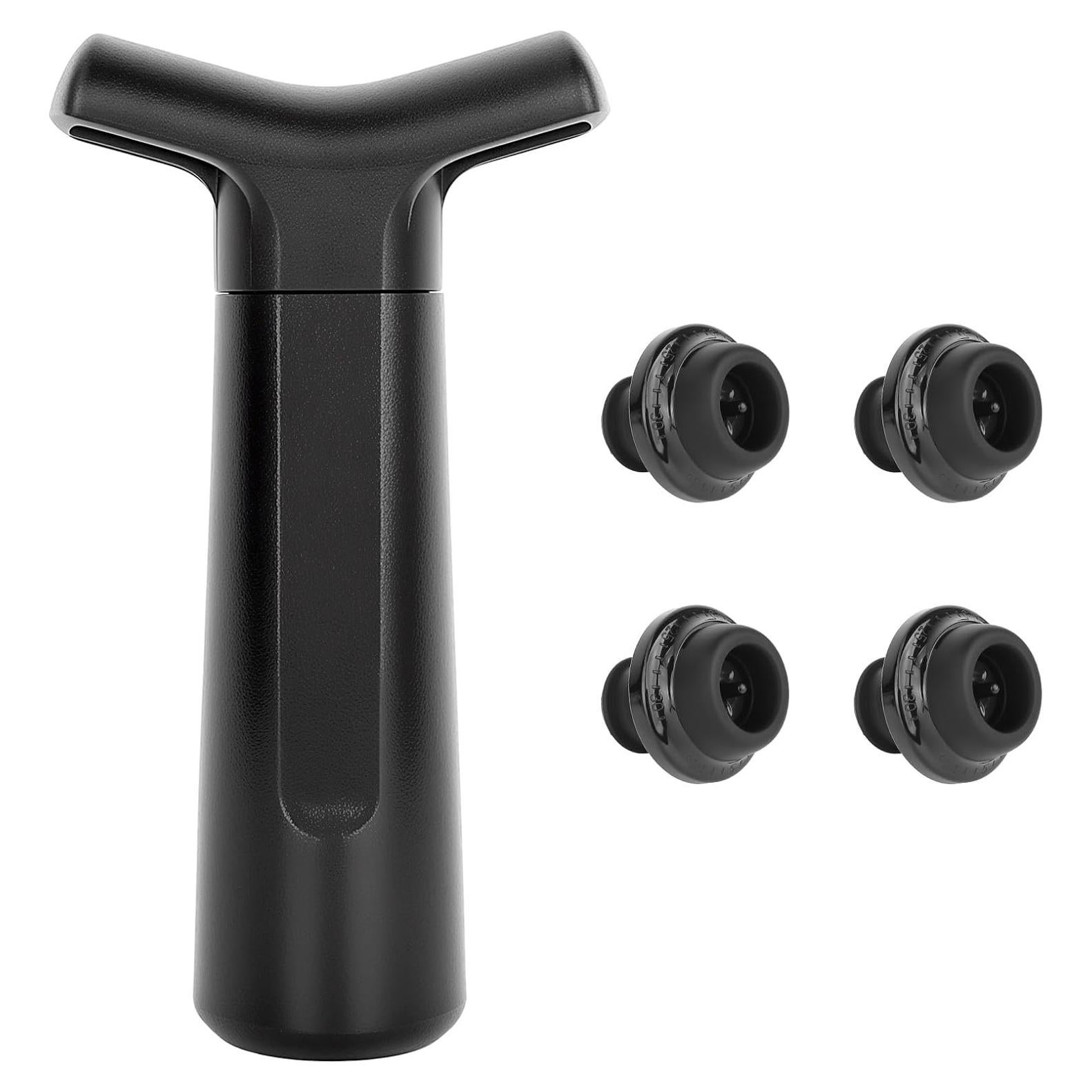 Bomba de Vino Philorn con 4 Tapones de Vacío, Negro