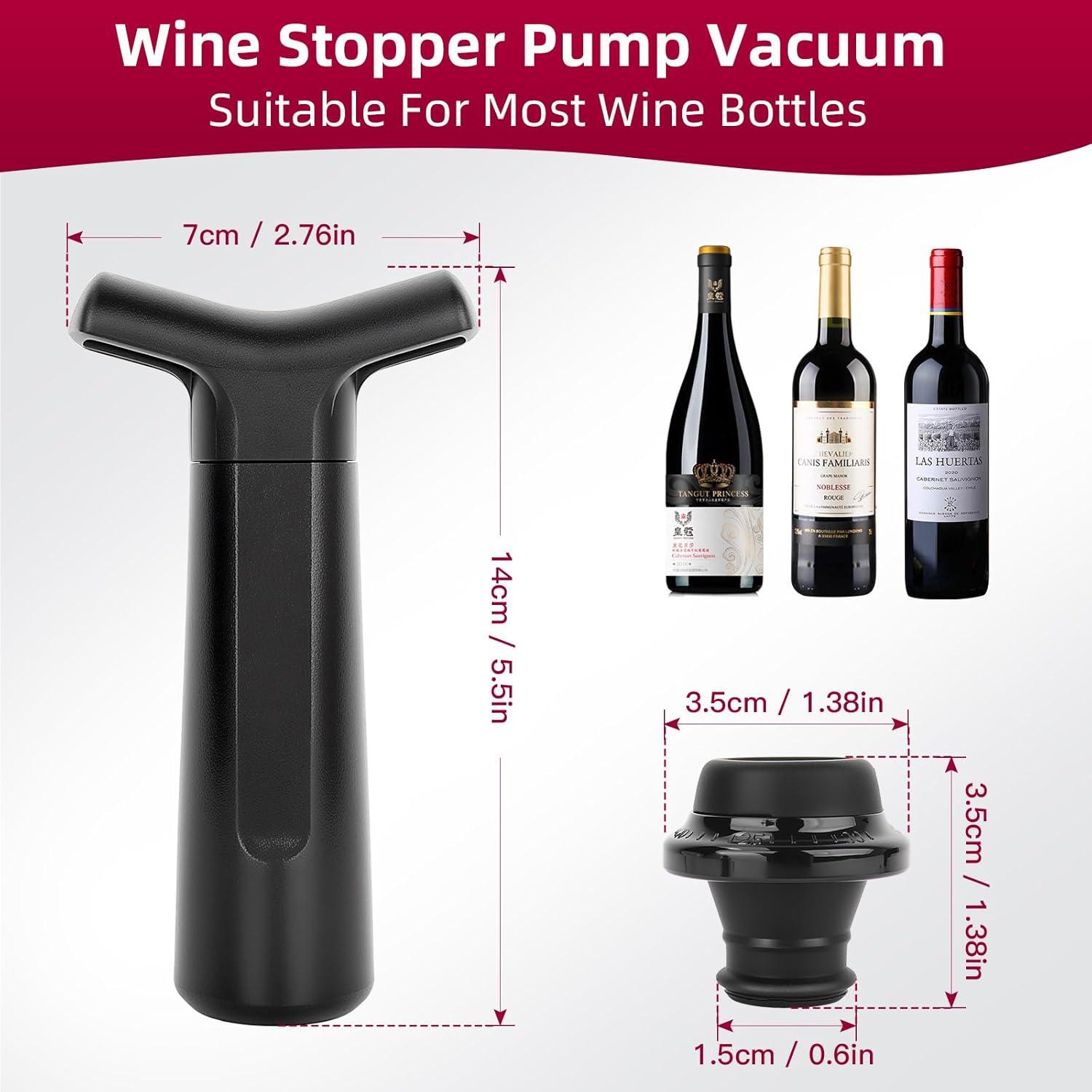 Bomba de Vino Philorn con 4 Tapones de Vacío, Negro