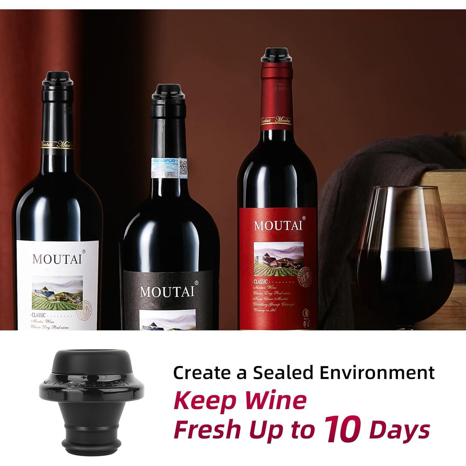 Bomba de Vino Philorn con 4 Tapones de Vacío, Negro