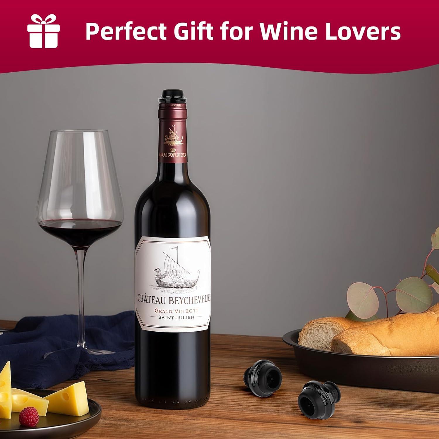 Bomba de Vino Philorn con 4 Tapones de Vacío, Negro