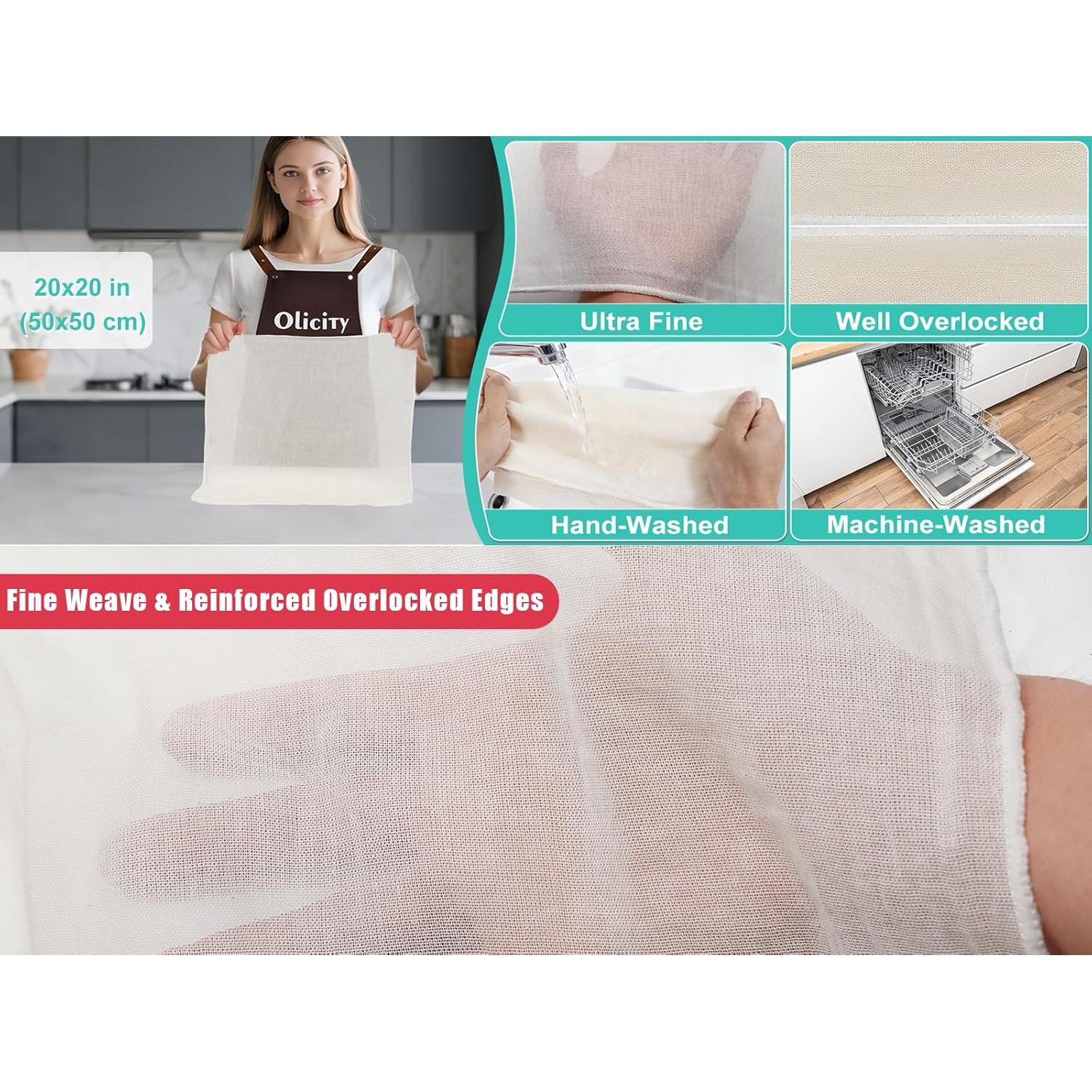 Paños de Queso Olicity 2PCS Doble Capa 20x20cm Algodón Orgánico