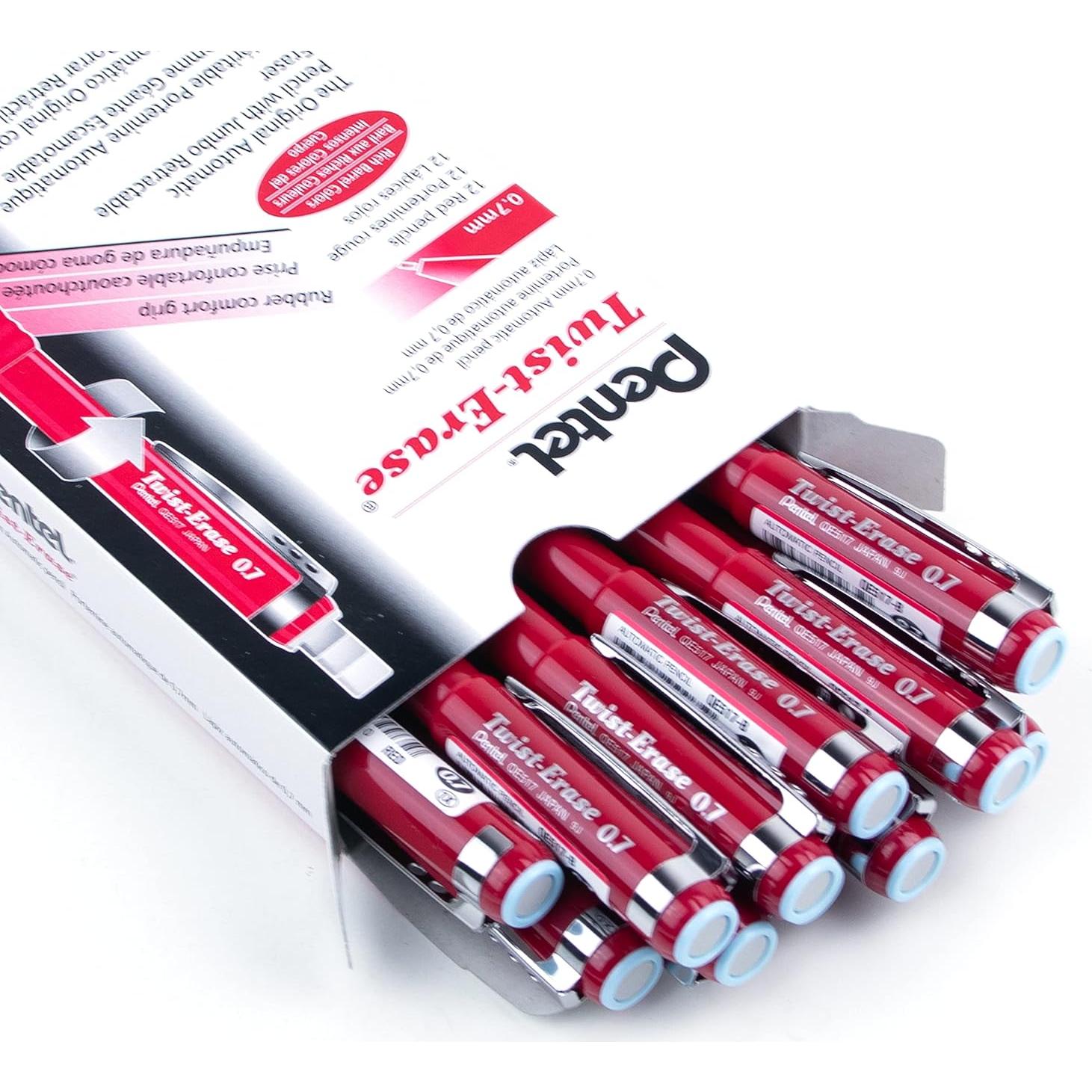Lápiz Mecánico Pentel Twist-Erase III 0.7mm Rojo - 12 Unidades