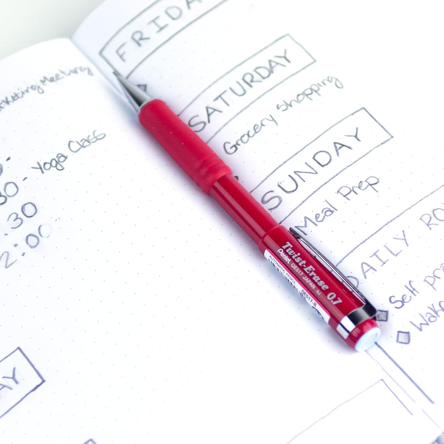 Lápiz Mecánico Pentel Twist-Erase III 0.7mm Rojo - 12 Unidades