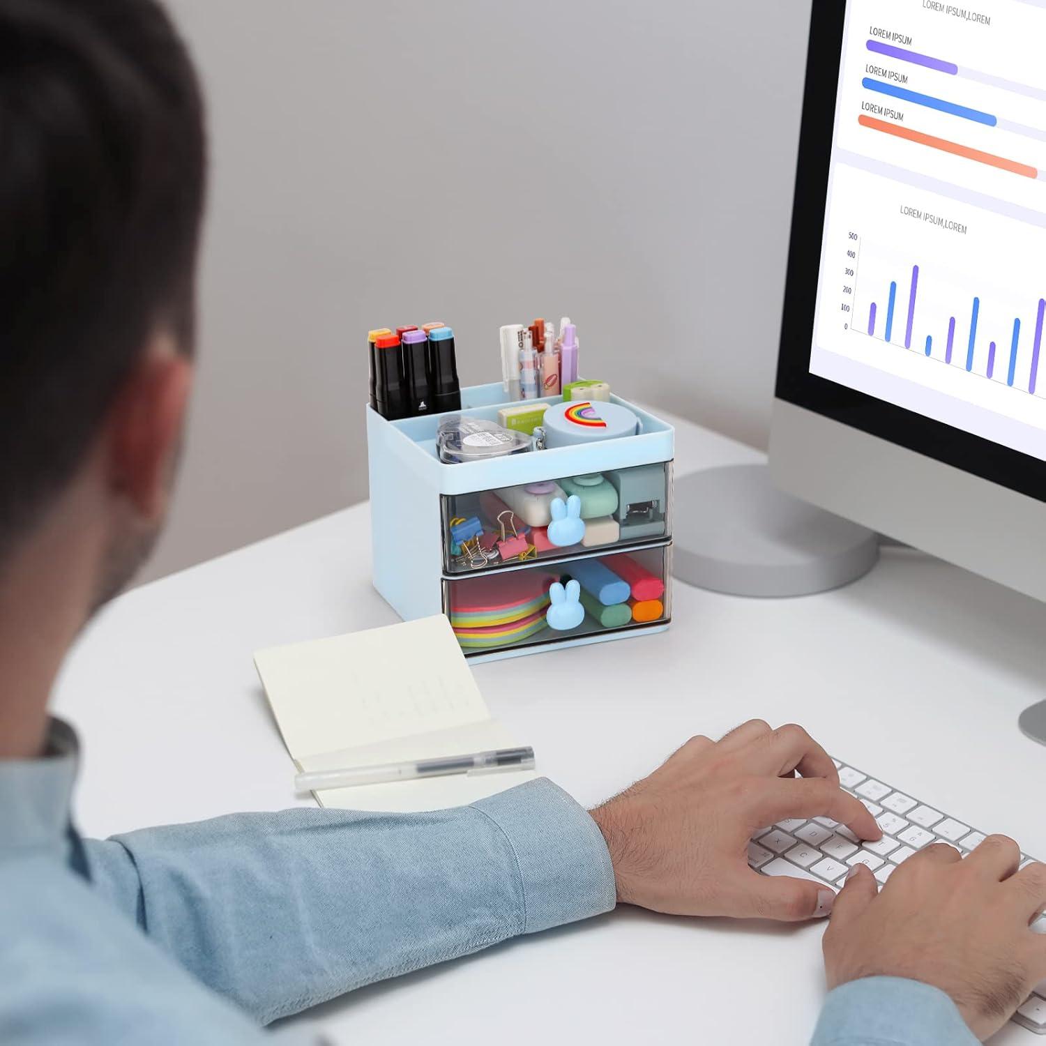 Organizador de Escritorio LETURE Azul con Cajones y Soporte