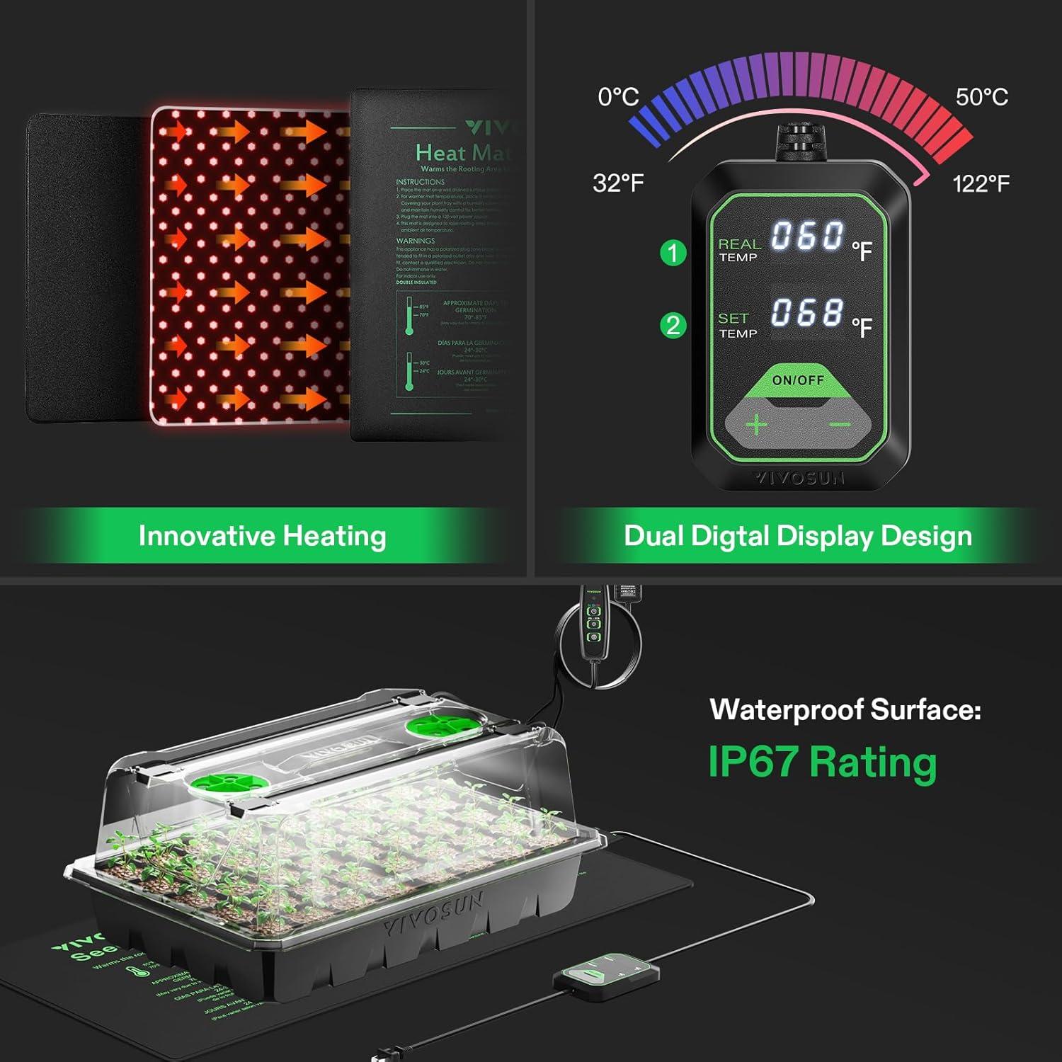 Bandeja de Inicio de Semillas VIVOSUN 40 Celdas con LED y Almohadilla Térmica