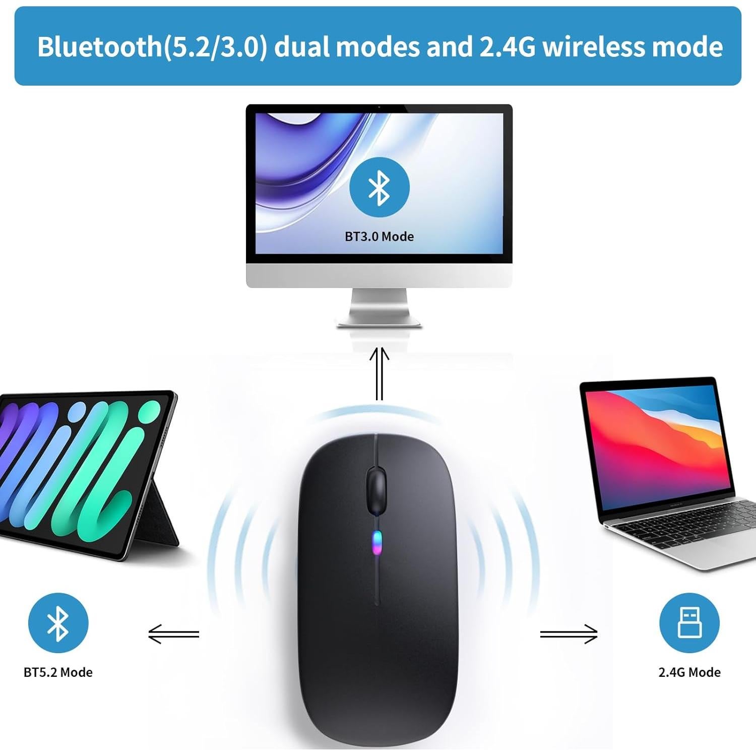 Ratón Inalámbrico Bluetooth Afaartcci Recargable Negro