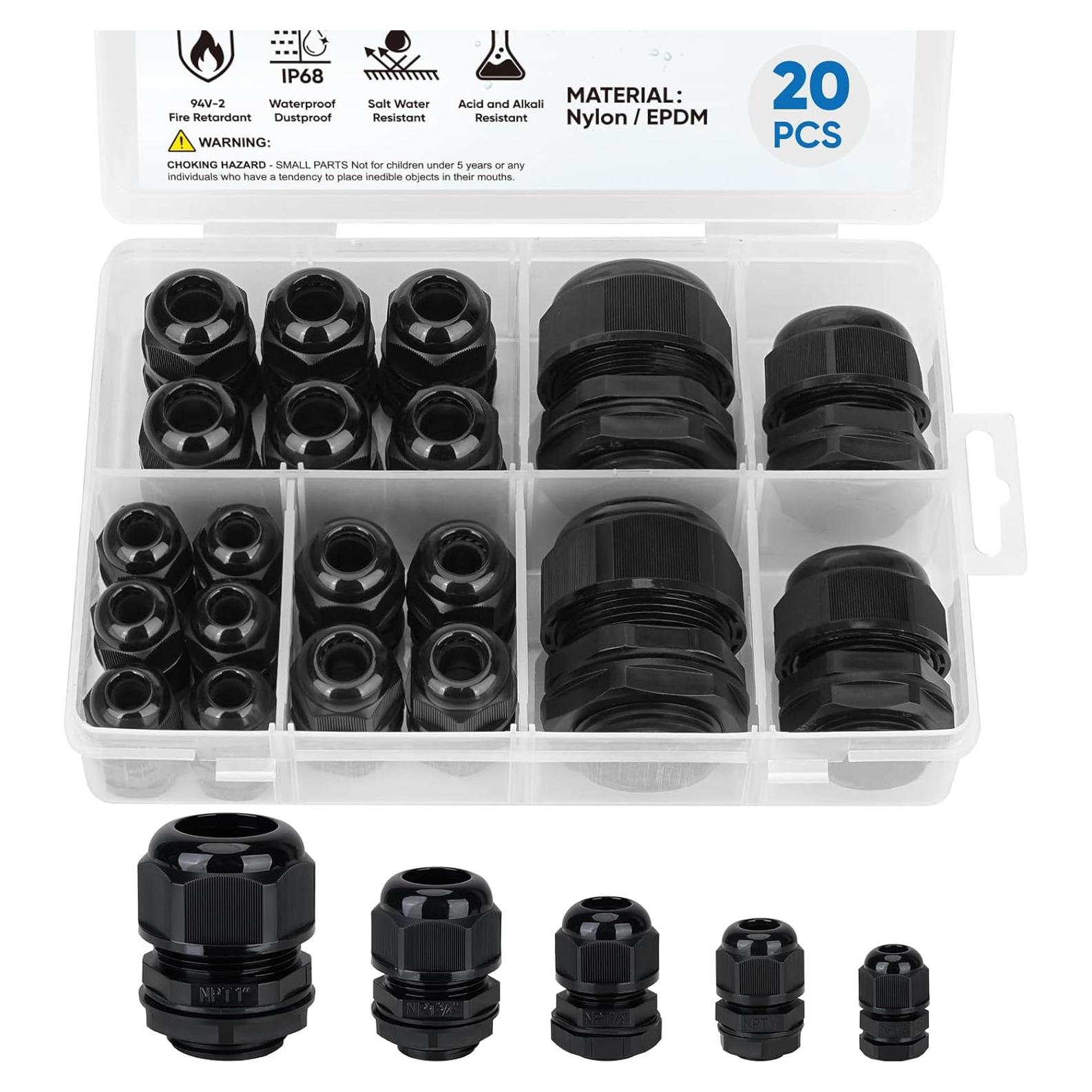 Kit de Conectores de Cable TICONN IP68 20 Pcs Negro