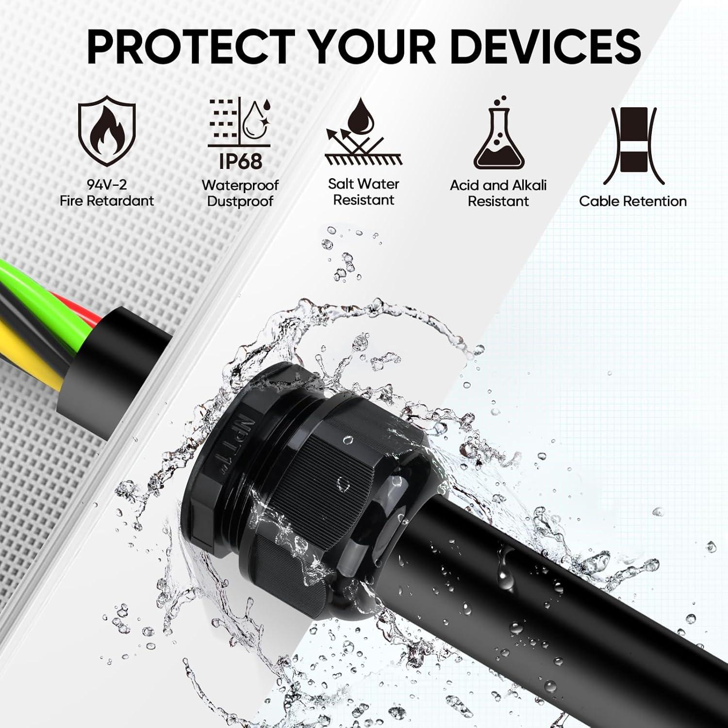 Kit de Conectores de Cable TICONN IP68 20 Pcs Negro