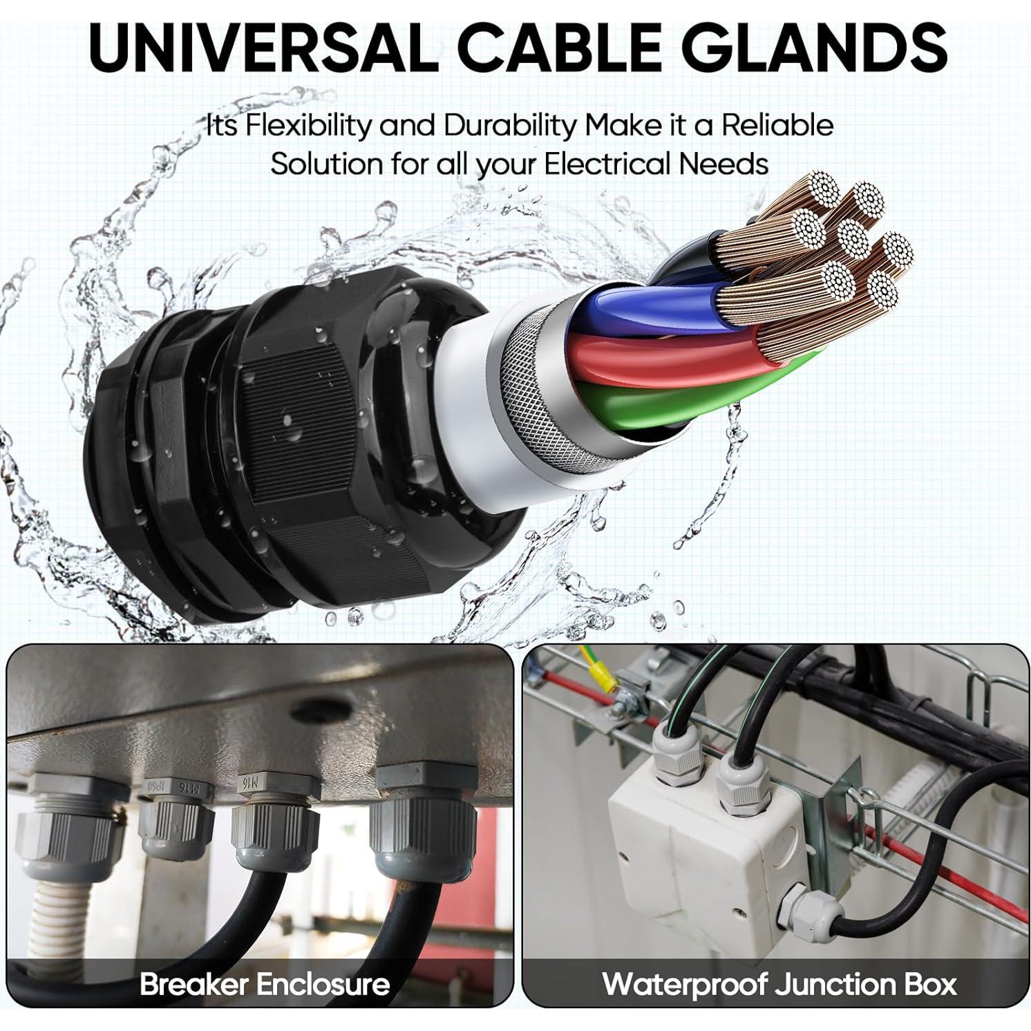 Kit de Conectores de Cable TICONN IP68 20 Pcs Negro