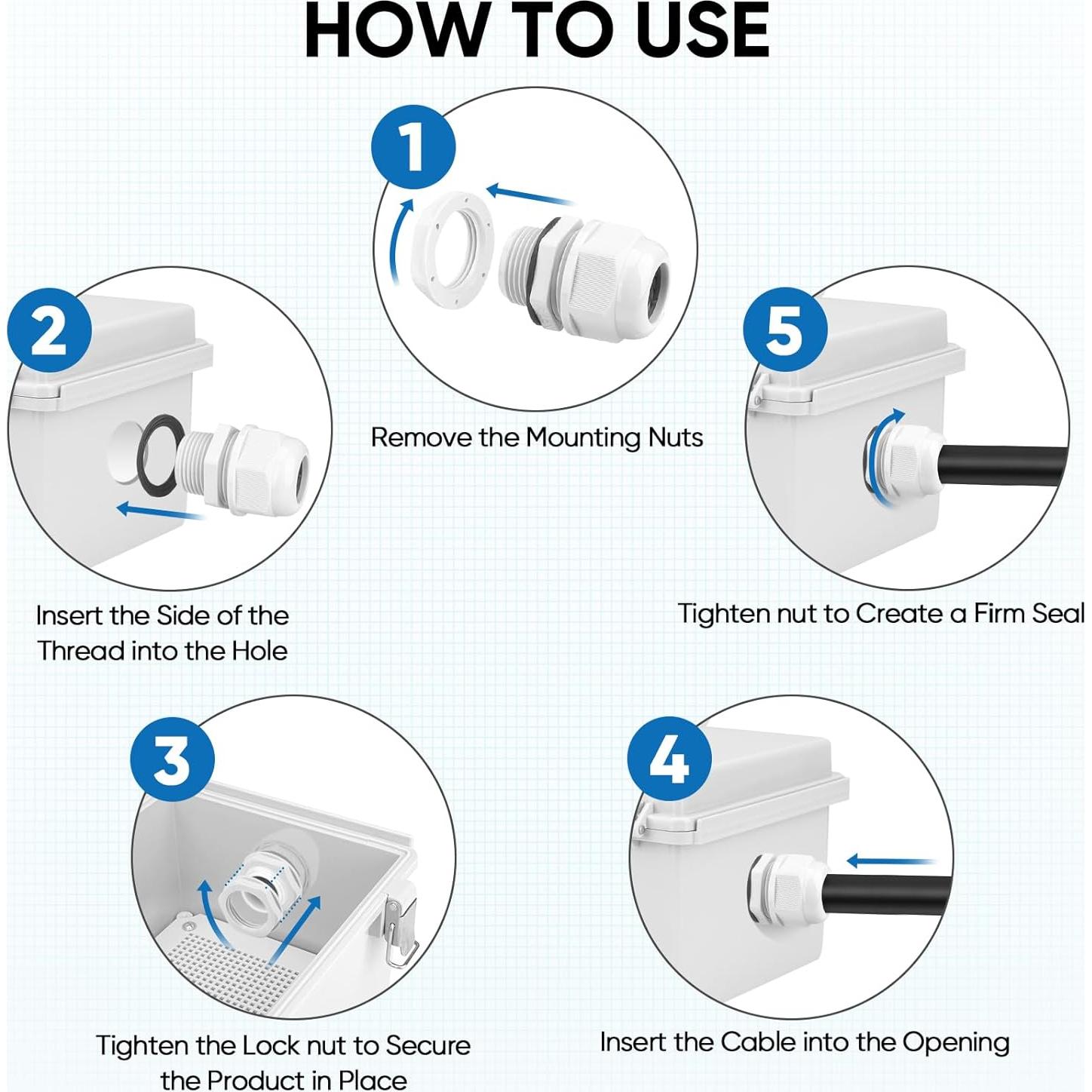 Kit de Conectores de Cable TICONN IP68 20 Pcs Negro