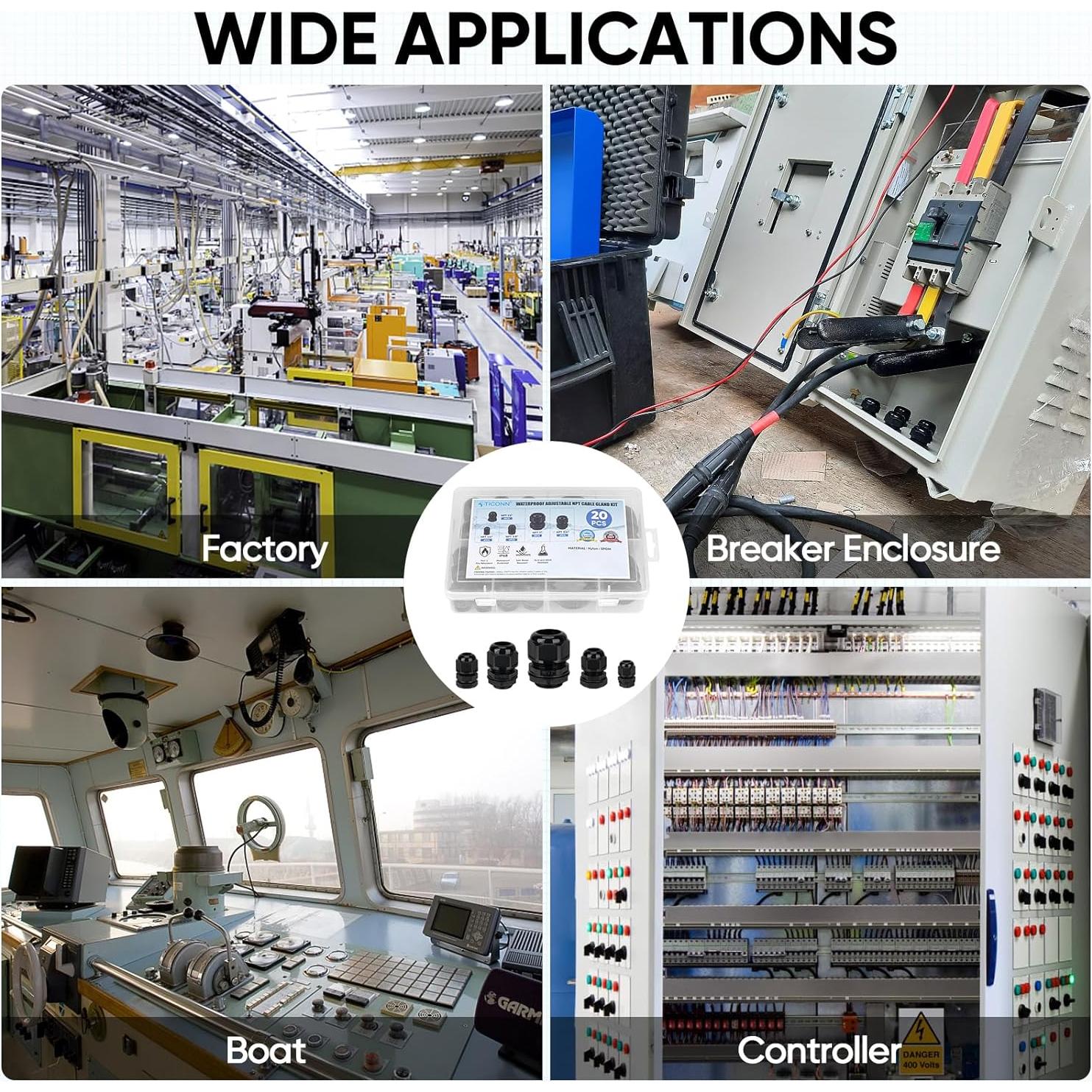 Kit de Conectores de Cable TICONN IP68 20 Pcs Negro