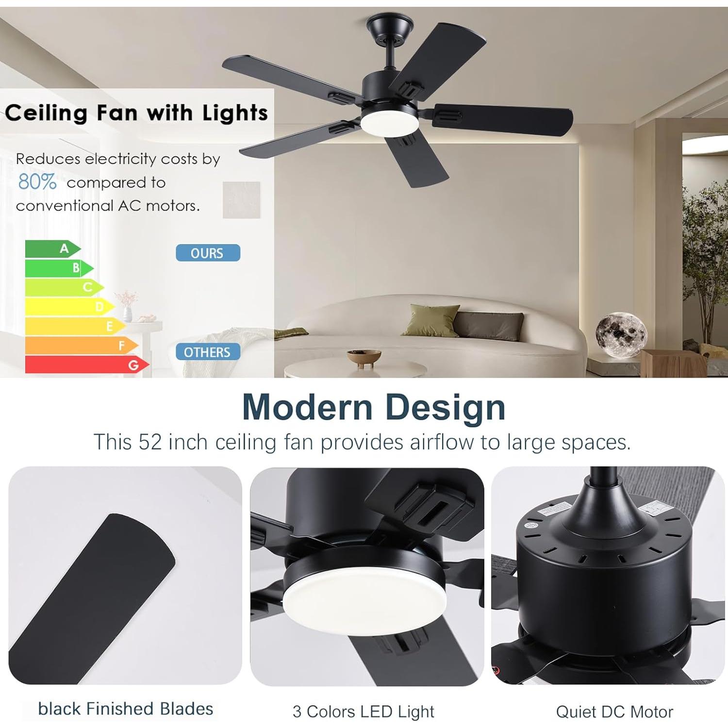 Ventilador de Techo Moderno FUMLTP 106.68 cm con Luz LED y Control Remoto