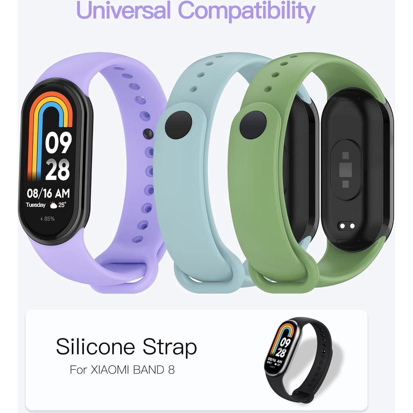 Correa AWINNER para Xiaomi Mi Band 8 Silicona Verde/Cian/Púrpura