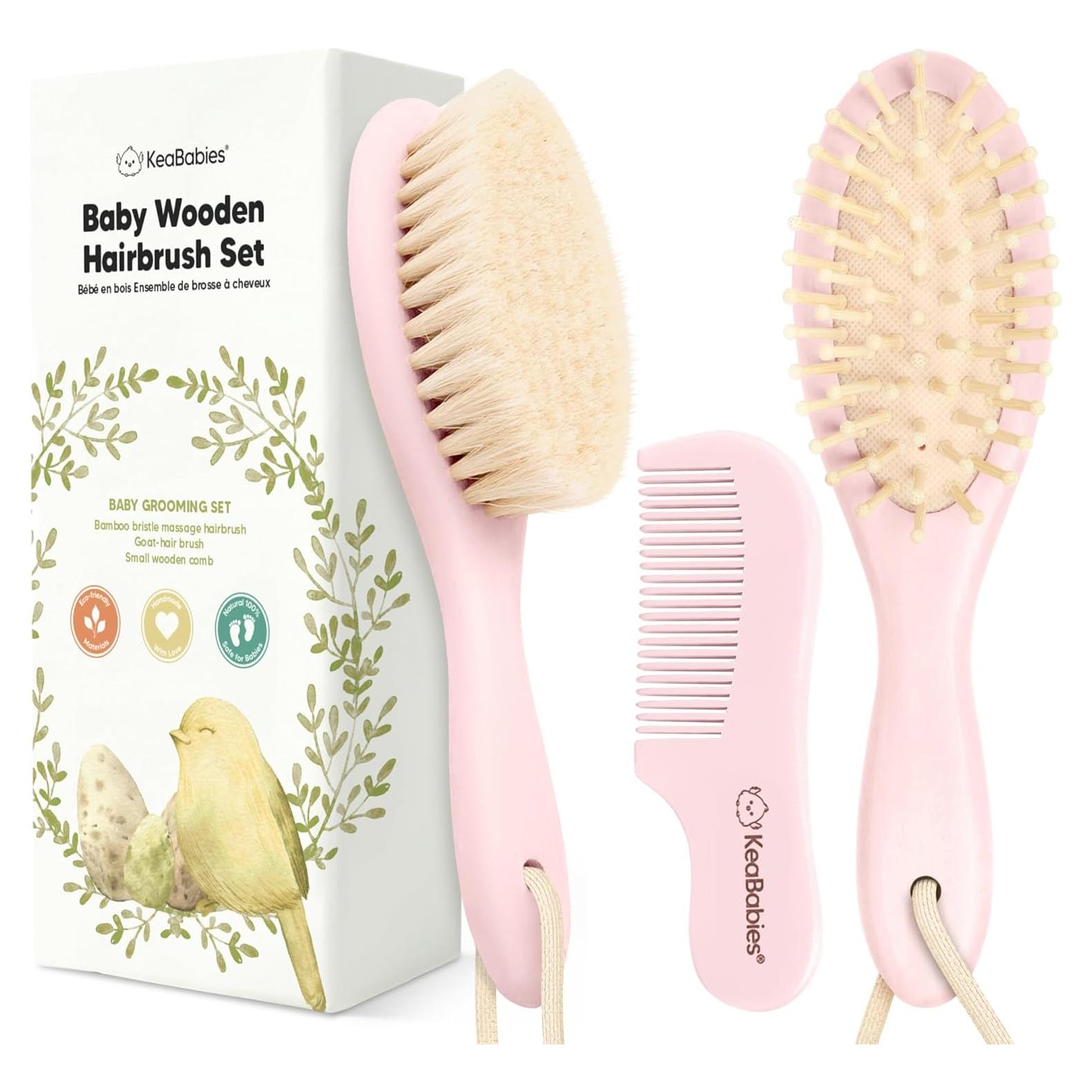 Juego de Cepillo y Peine para Bebés KeaBabies Ovalado Rosa