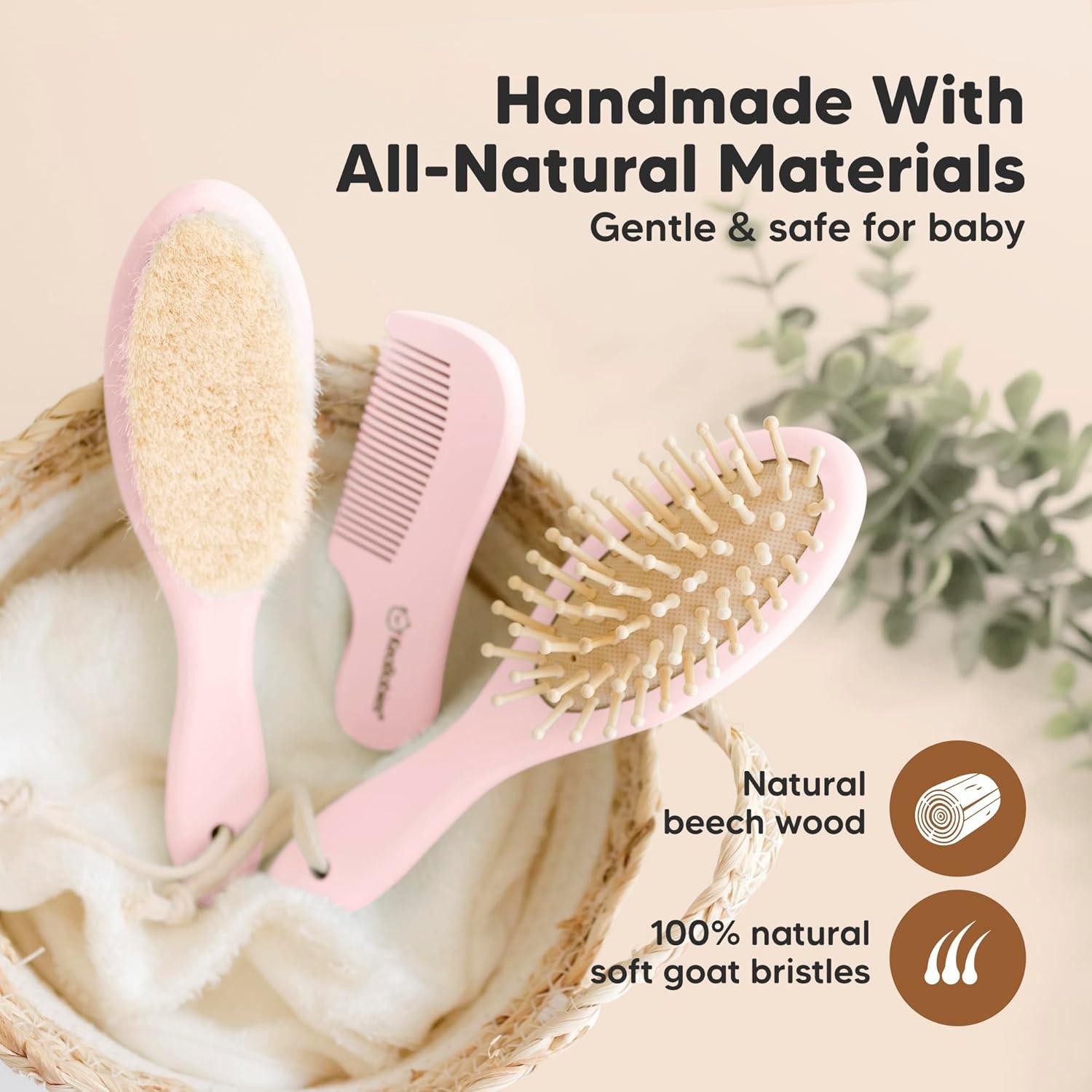 Juego de Cepillo y Peine para Bebés KeaBabies Ovalado Rosa