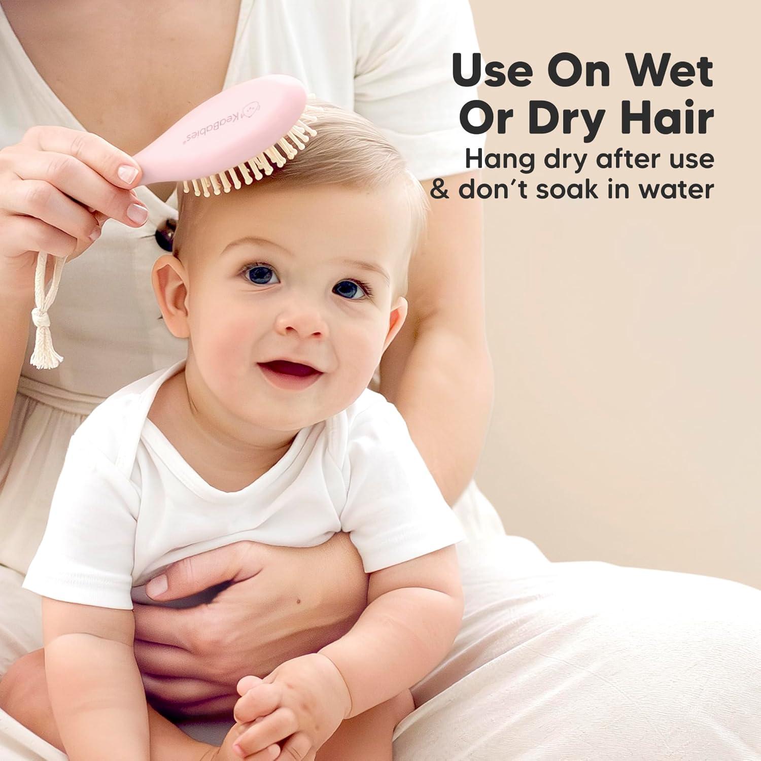 Juego de Cepillo y Peine para Bebés KeaBabies Ovalado Rosa