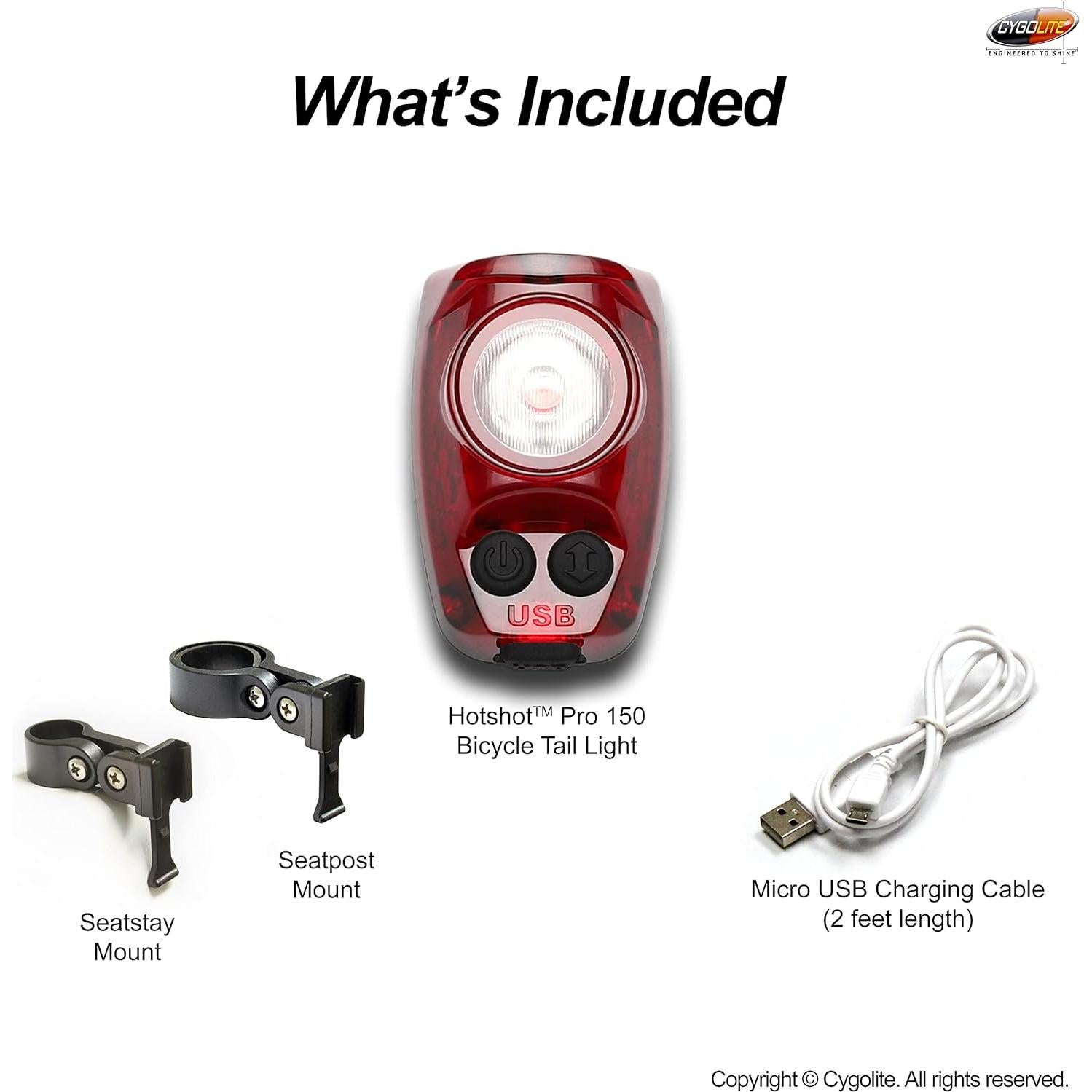 Luz Trasera Cygolite Hotshot Pro 150 Lúmenes USB Resistente IP64