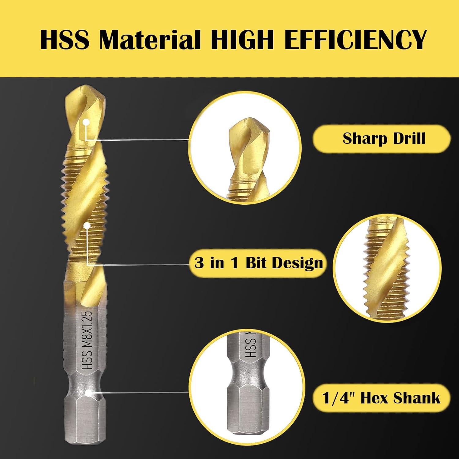 Juego de Brocas y Machos Herism 13 Piezas Acero Titanio