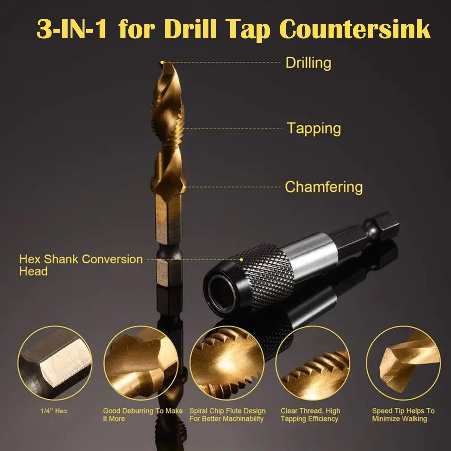 Juego de Brocas y Machos Herism 13 Piezas Acero Titanio