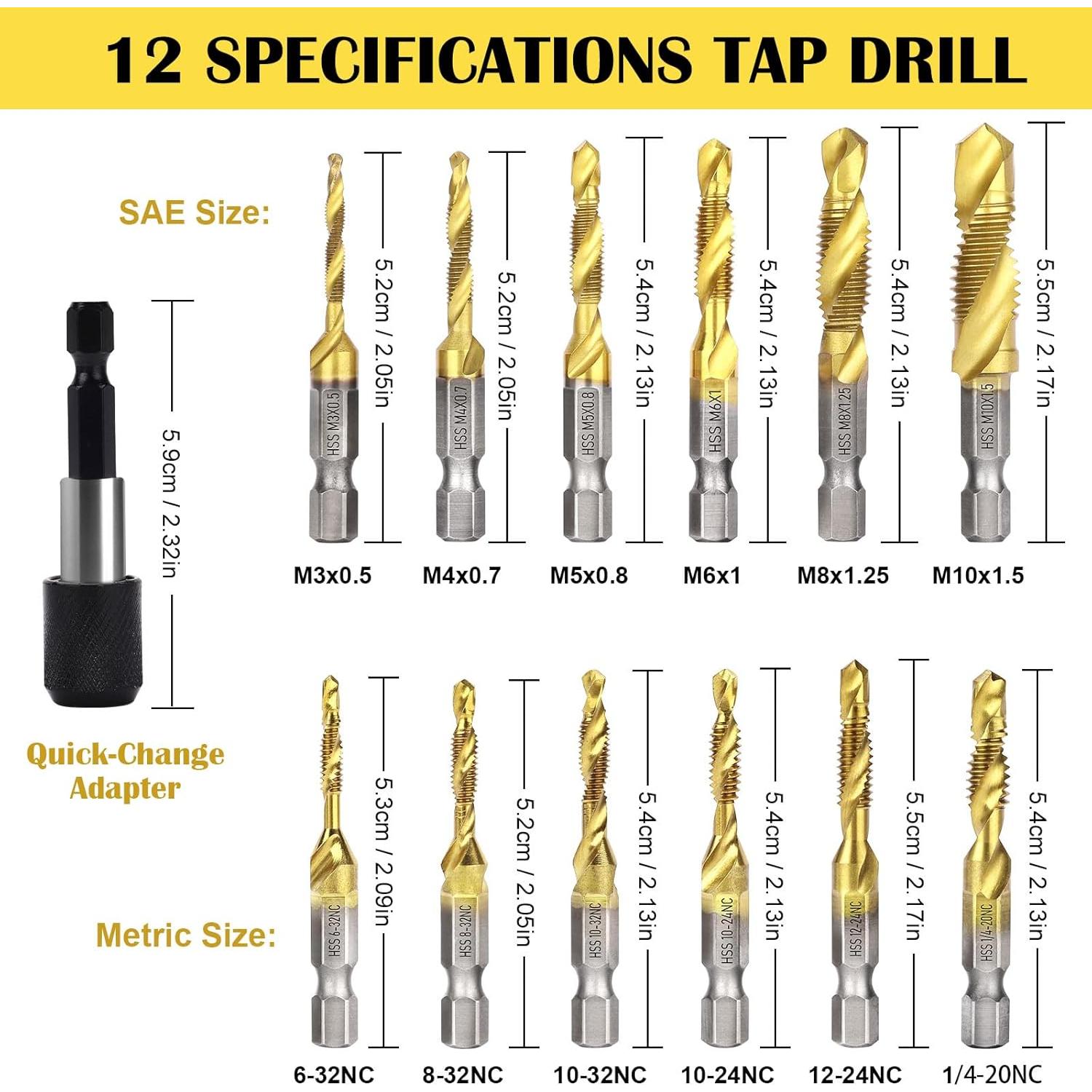 Juego de Brocas y Machos Herism 13 Piezas Acero Titanio