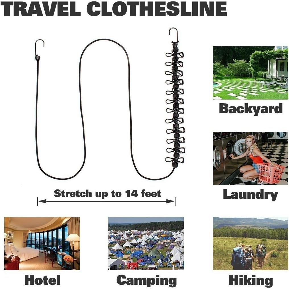 Cuerda de Ropa Portátil AIKESIWAY 1.8m Ajustable con 12 Clips