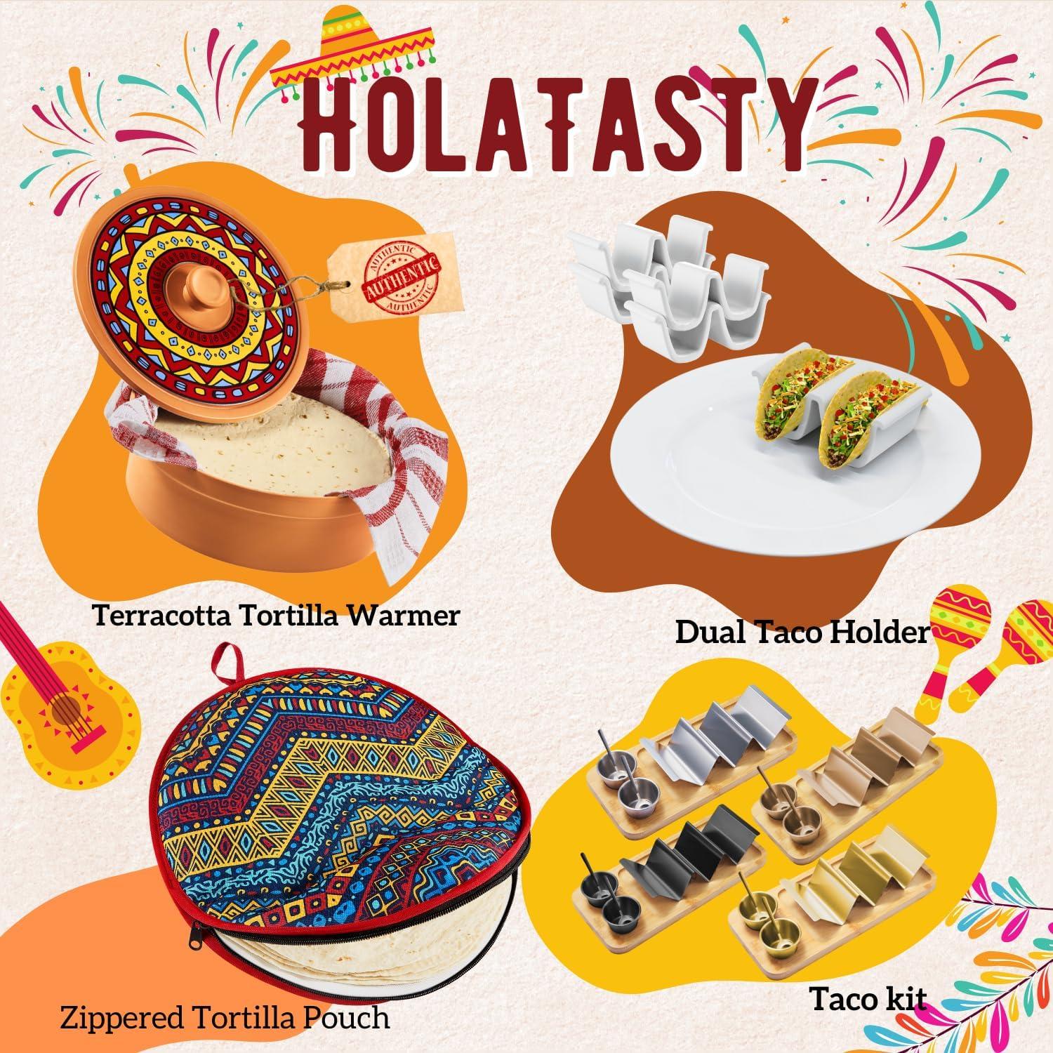 Authentic Terracotta Tortilla Warmer w Decorative Lid, Mexican Terra Cotta Tortilla Holder w Warmer Cloth, Traditional Clay Tortillas Keeper Heater & Tortillero, Arabesque