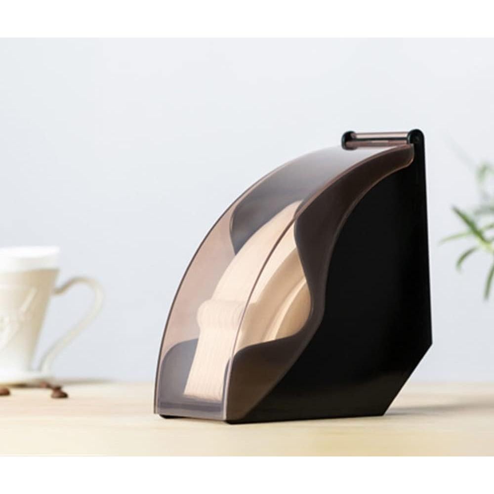 CAFEMASY Coffee Filter Holder Storage Coffee Filter Paper Dispenser Rack with Dustproof Cover for V60 and Cone Coffee Filters