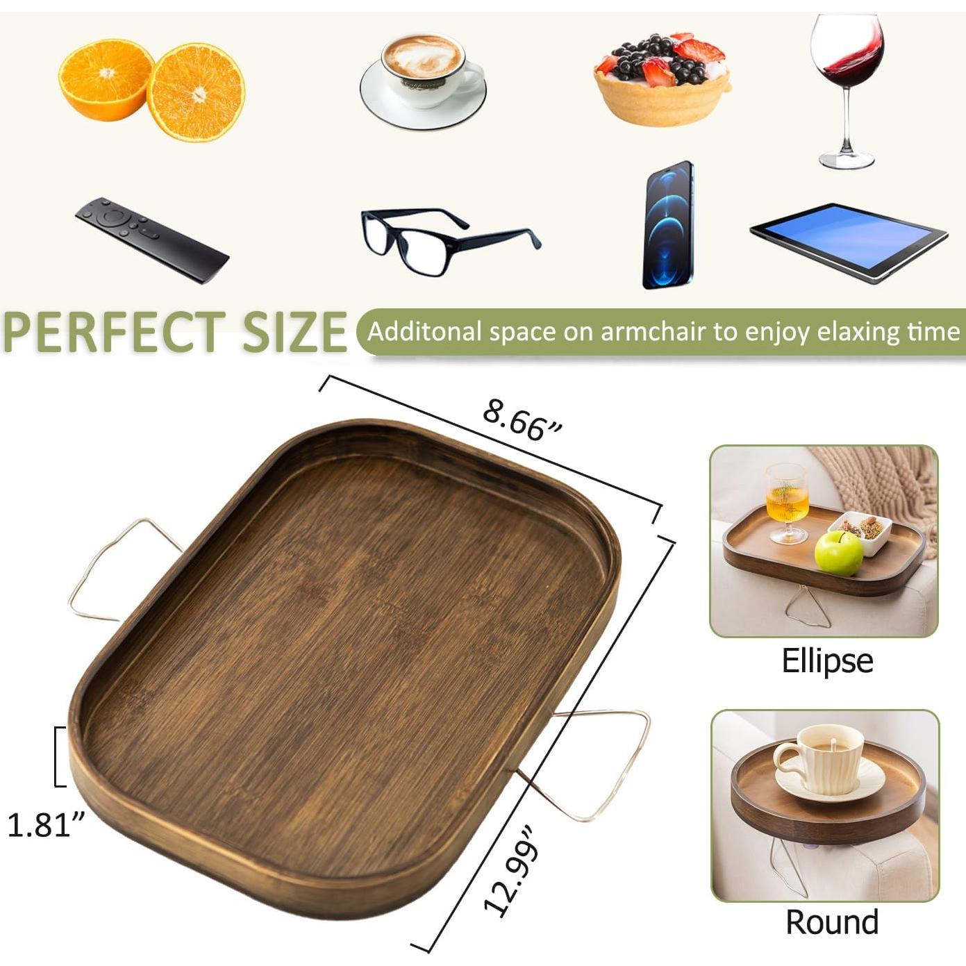 Mesa de brazo de sofá DECKALY de bambú Elipse 7.6x7.6cm