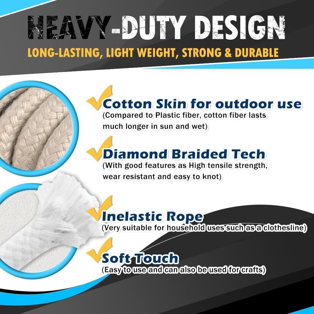 Cuerda de Algodón Trenzada PH PerkHomy 5mm 15.24m Verde Militar