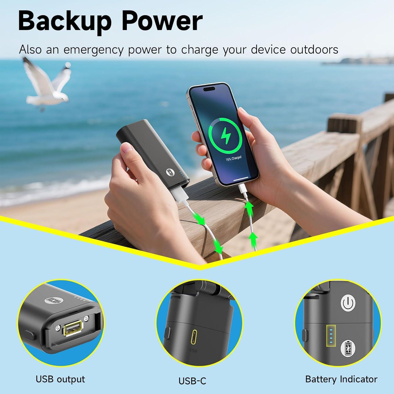 Ventilador de Mano Recargable 10400mAh Portátil Azul