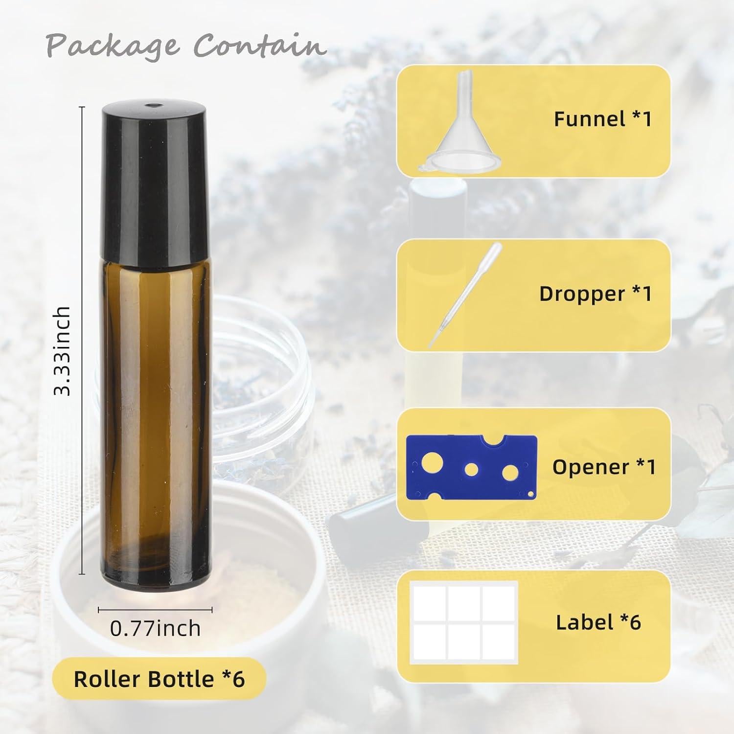 Botellas de Rodillo de Vidrio Ámbar 10ml - 6 Piezas GIVITASOT