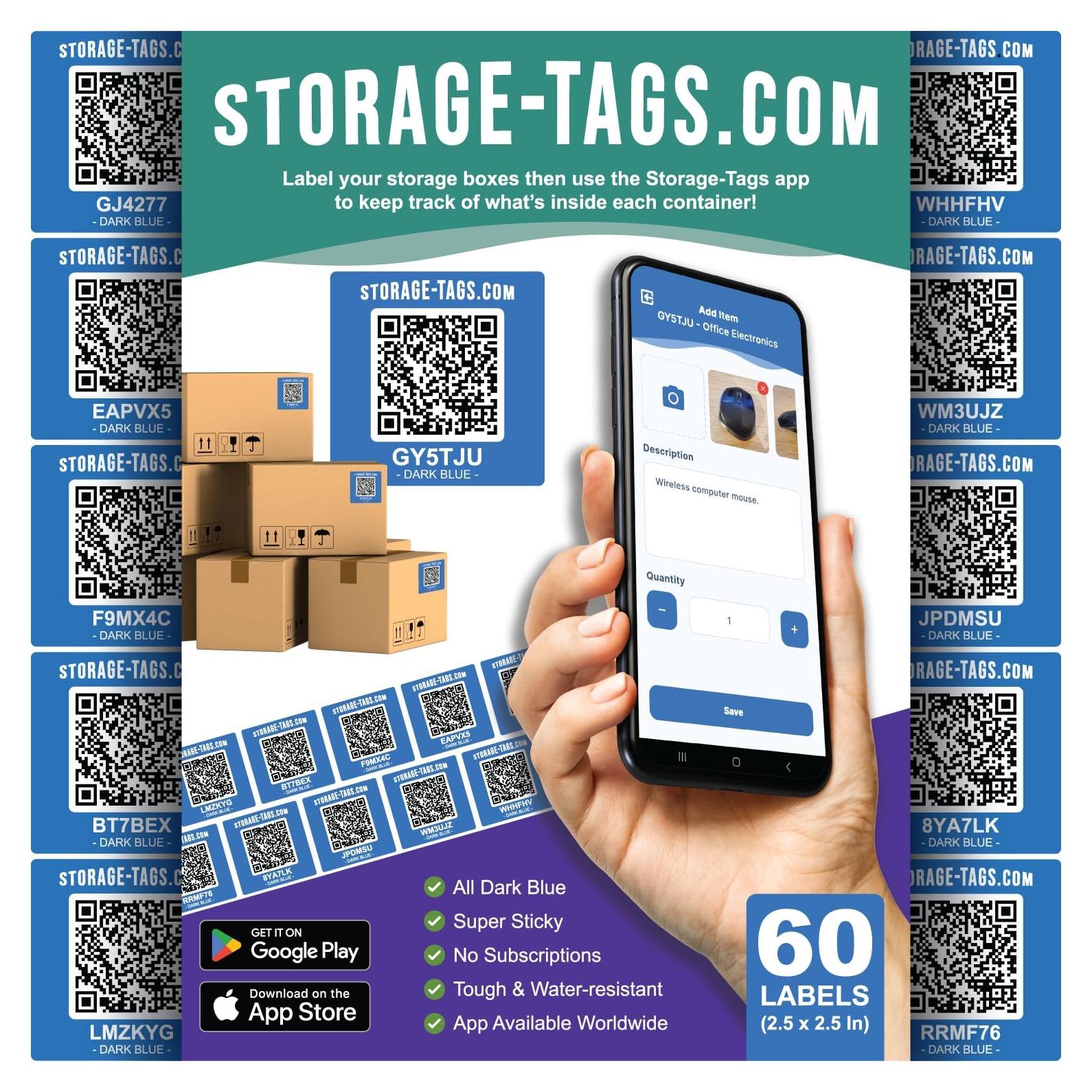 Etiquetas de Almacenamiento con Código QR - 60 Unidades - Azul Oscuro