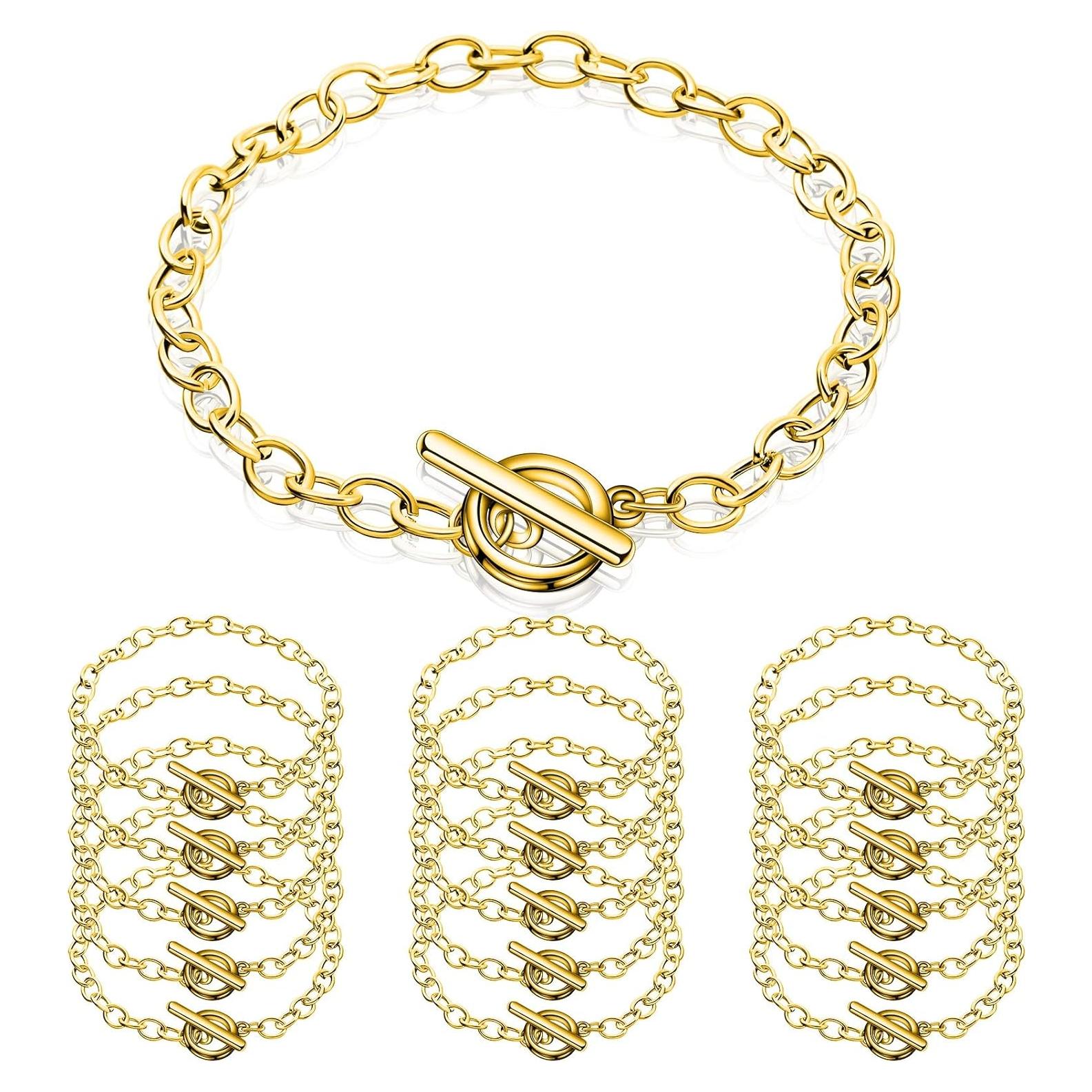 20 Pulseras de Cadena de Acero Inoxidable Junkin 18 cm Dorado