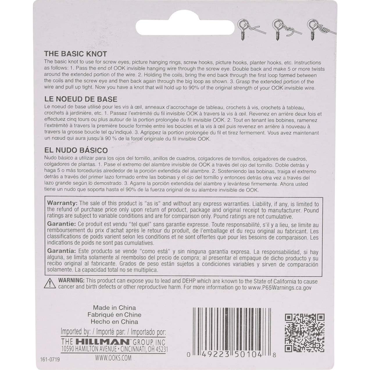 OOK Cable Invisible para Colgar 4.57 m, Soporta 22.68 kg