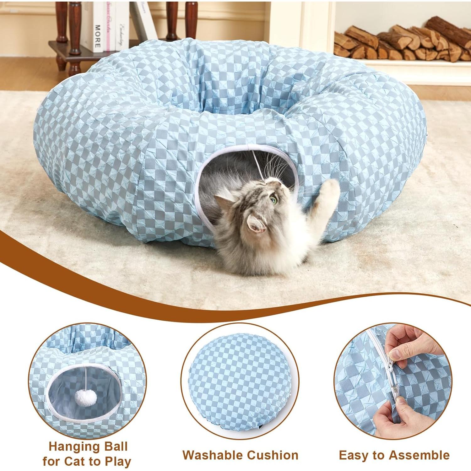 Cama túnel para gatos Bininl Donut 81.3x81.3cm Azul claro